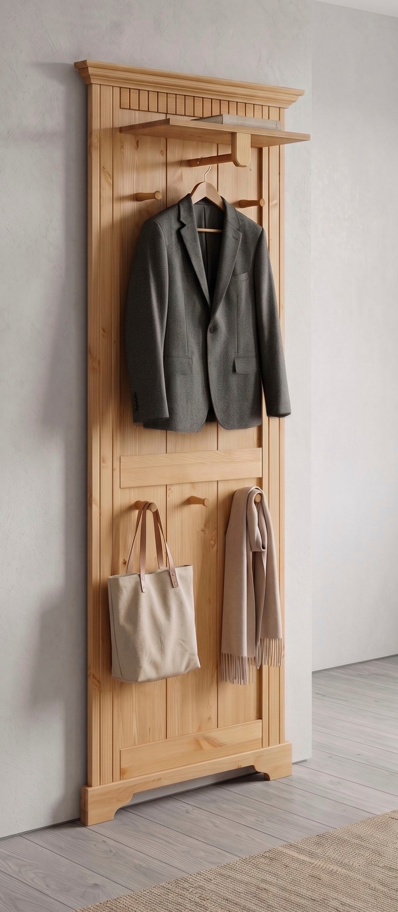 Image of GOODproduct Garderobenpaneel "Rustic" aus massiver Kiefer, Höhe 190 cm, mit Ablage, Holzhaken
