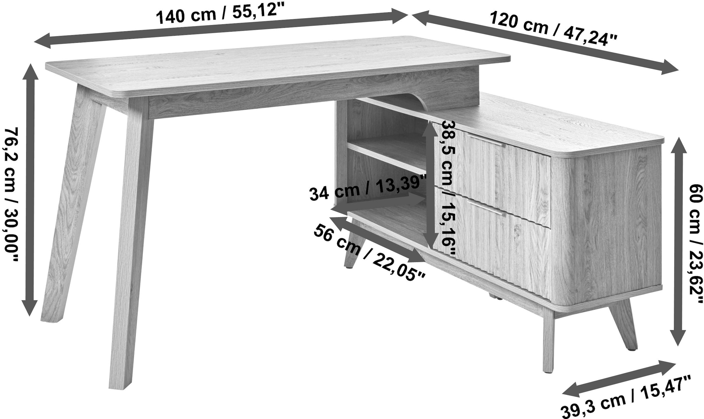 Jahnke Eckschreibtisch »WAVE C 150 E« 1 Stk. tlg. Eckschreibtisch, Fronten in Wellendesign, wechselseitig montierbar