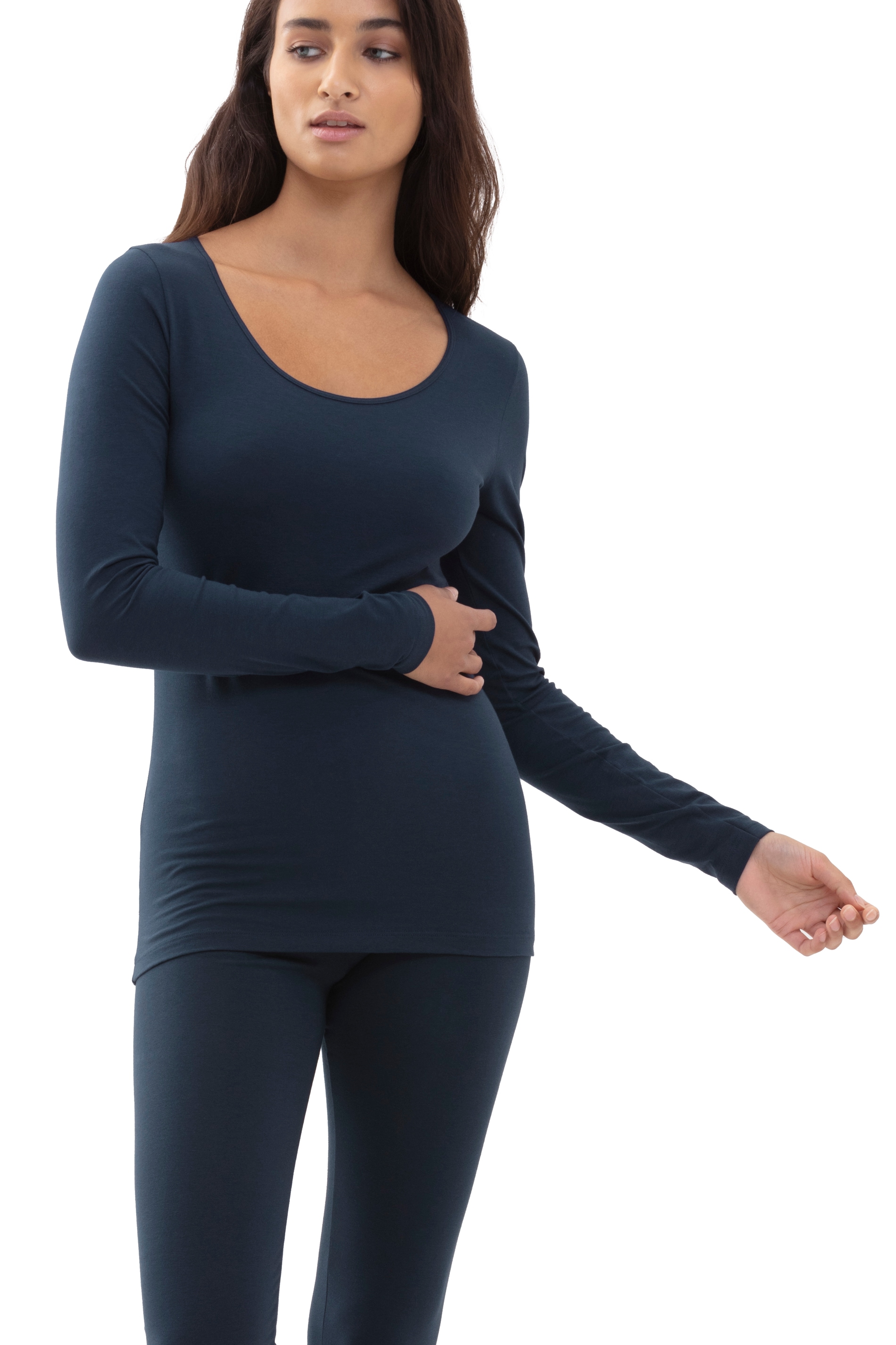 Image of Mey Langarmshirt "Cotton Pure" Tiefer Rundhalsausschnitt