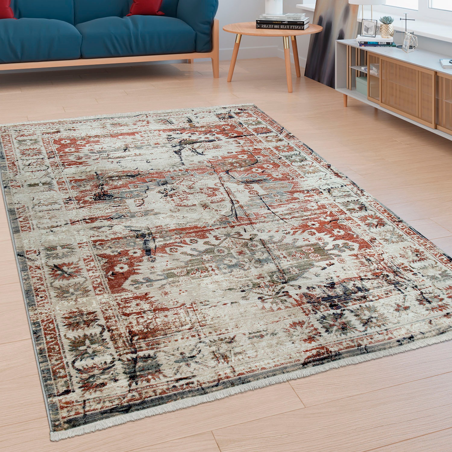 Paco Home Teppich »Sena 453« rechteckig 11 mm Höhe Kurzflor, Orient-Optik, Used-Look, mit Fransen