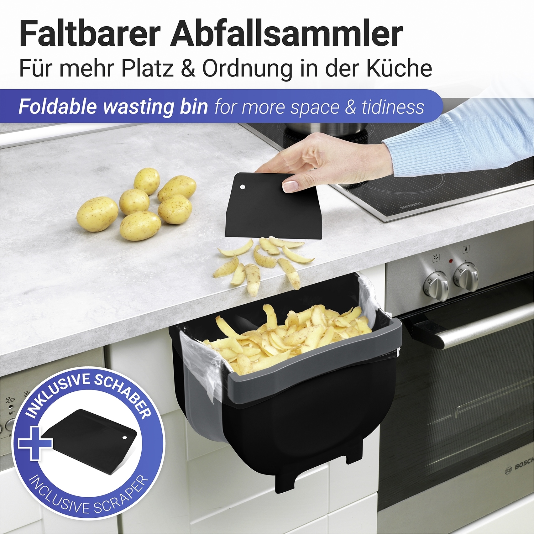 WENKO Einbaumülleimer »Modell Fago«, 1 Behälter, faltbarer Abfalleimer zum Einhängen an die Schranktür, Kunststoff, 5 L