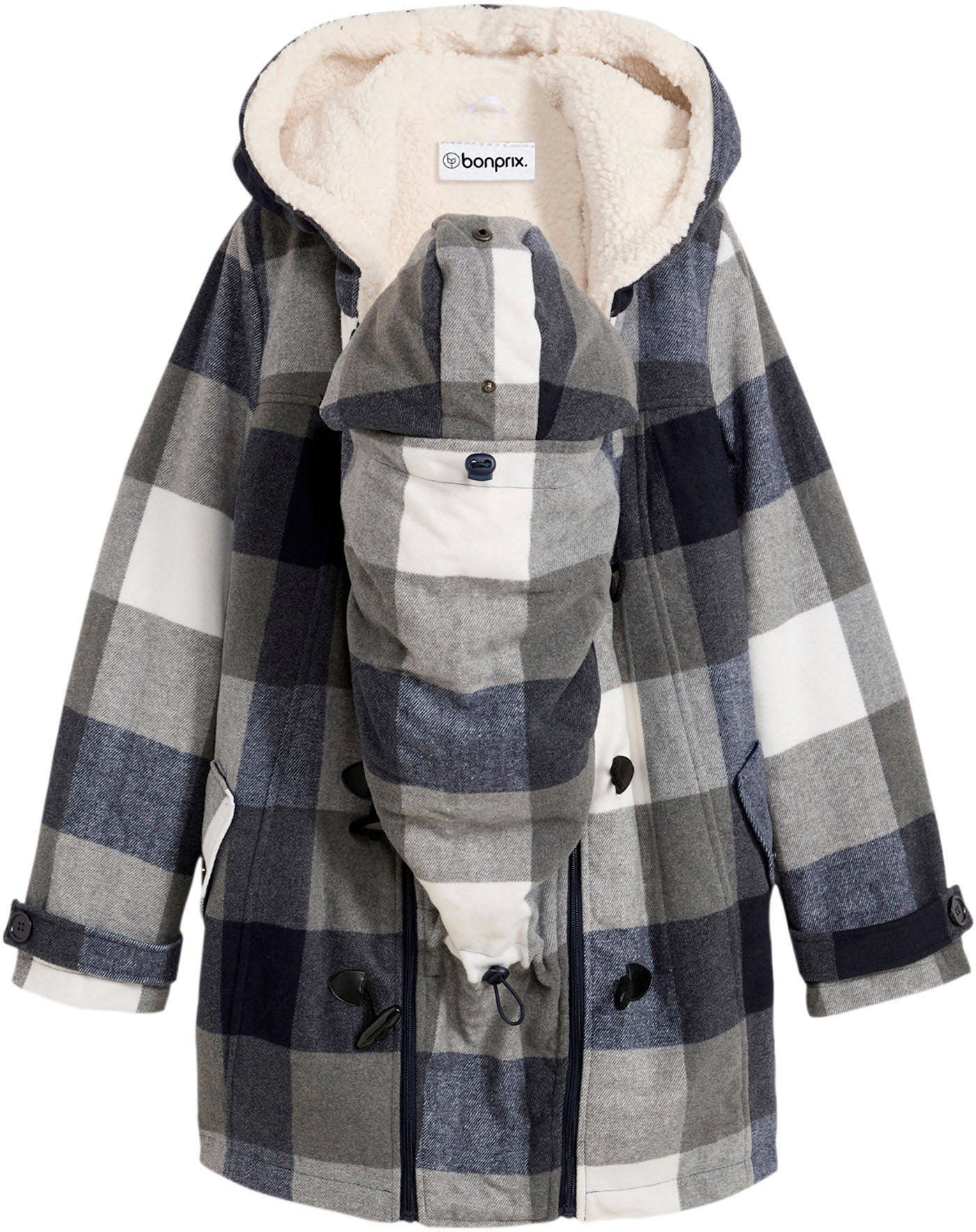 bonprix Umstandsjacke »Woll-Umstandsjacke mit Teddyfutter / Tragejacke« mit Kapuze mit Teddyfutter, mit Kapuze, mit Baby-Einsatz, bequeme Passform