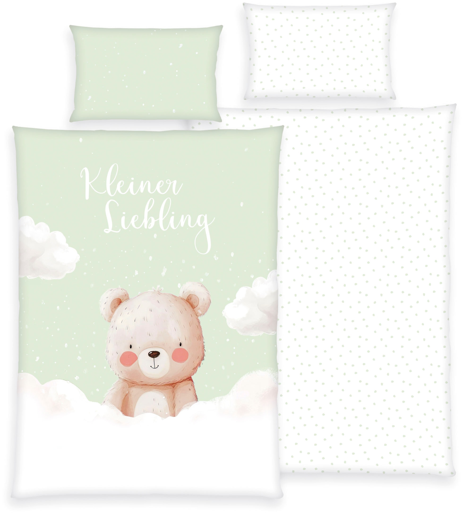 GOODproduct Kinderbettwäsche »Kleiner Liebling in Gr. 100x135 und 135x200 cm« 2 Stk. aus Baumwolle, mit niedlichem Bärenmotiv & Schriftzug, Babybettwäsche