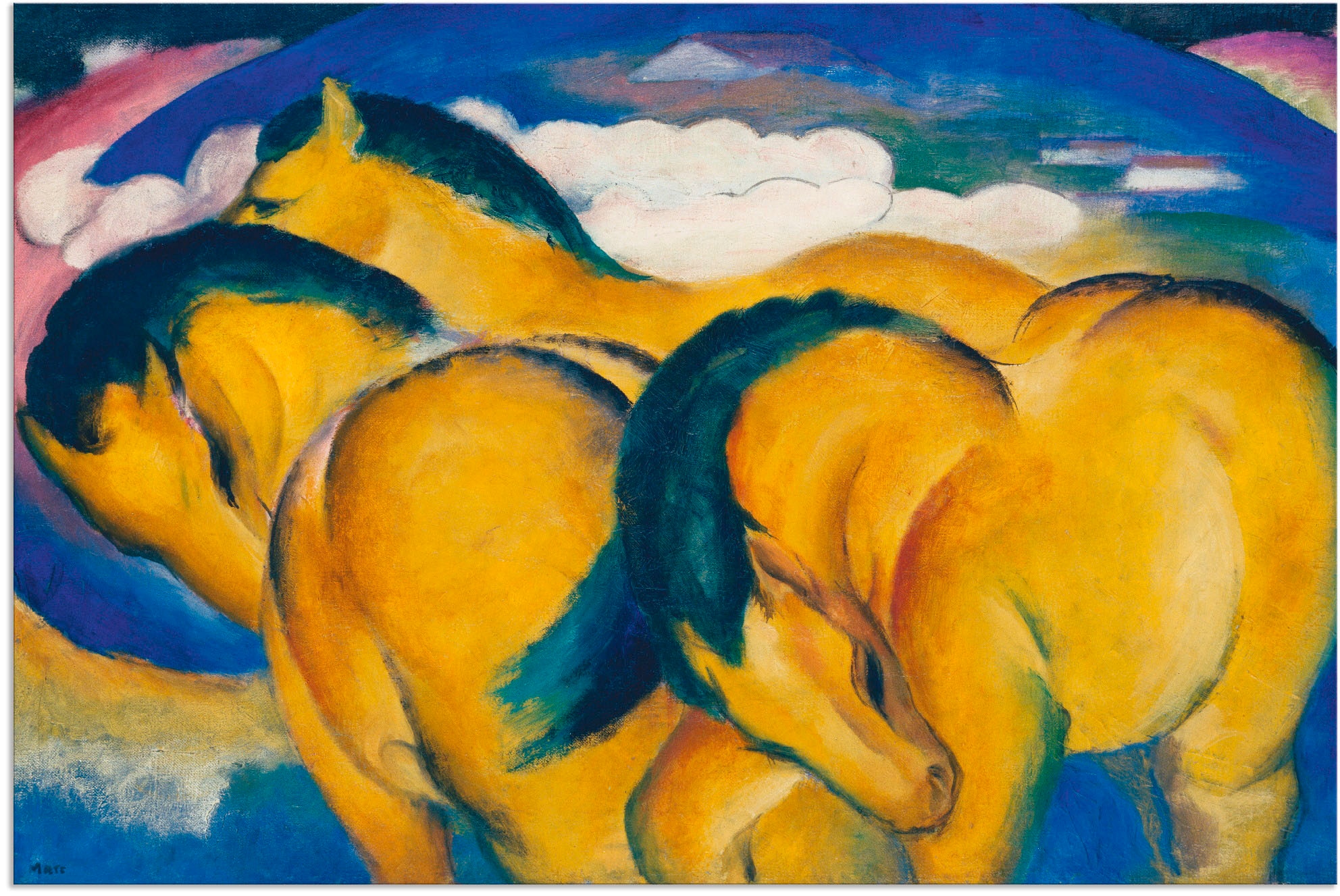 Image of Artland Wandbild "Die kleinen gelben Pferde. 1912" Haustiere 1 Stk. tlg. als Alubild, Leinwandbild in verschied. Grössen