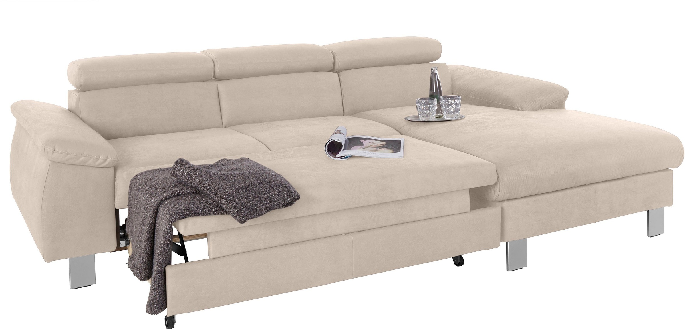 COTTA Polstergarnitur »Komaris L-Form«, (Set), Set bestehend aus: Ecksofa mit Kopfteilverstellung & Hocker