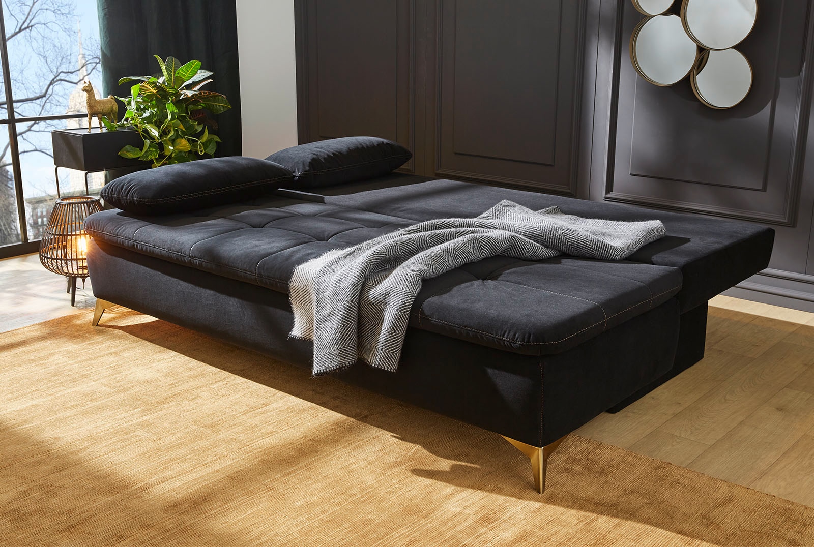 Jockenhöfer Gruppe Schlafsofa »Sarah, mit Gästebettfunktion«, goldfarbenfarbige, glamouröse Elemente, Bettkasten