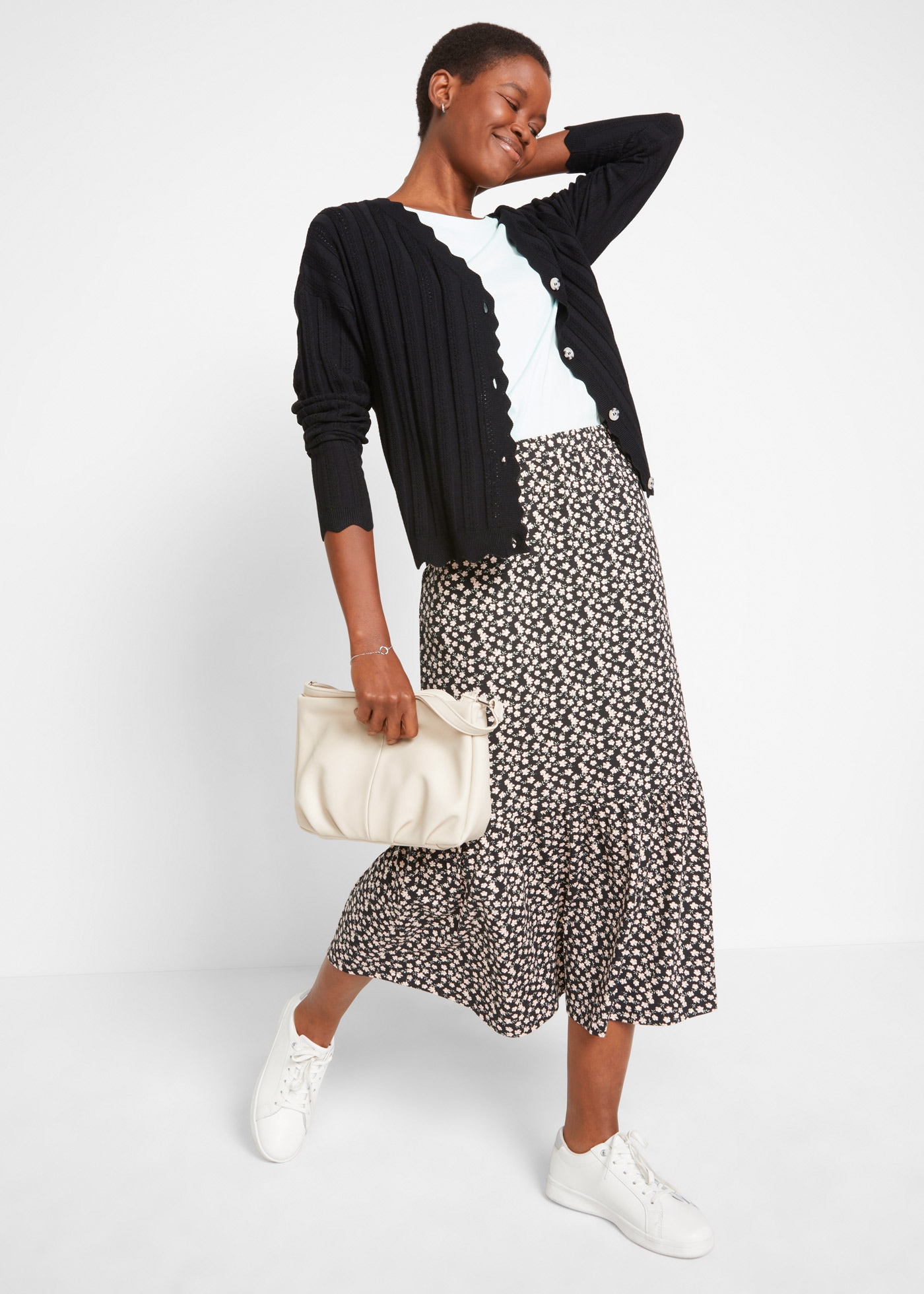 bonprix Veste en tricot Oversize-Passform, mit Ajour-Muster, für festlichen Look