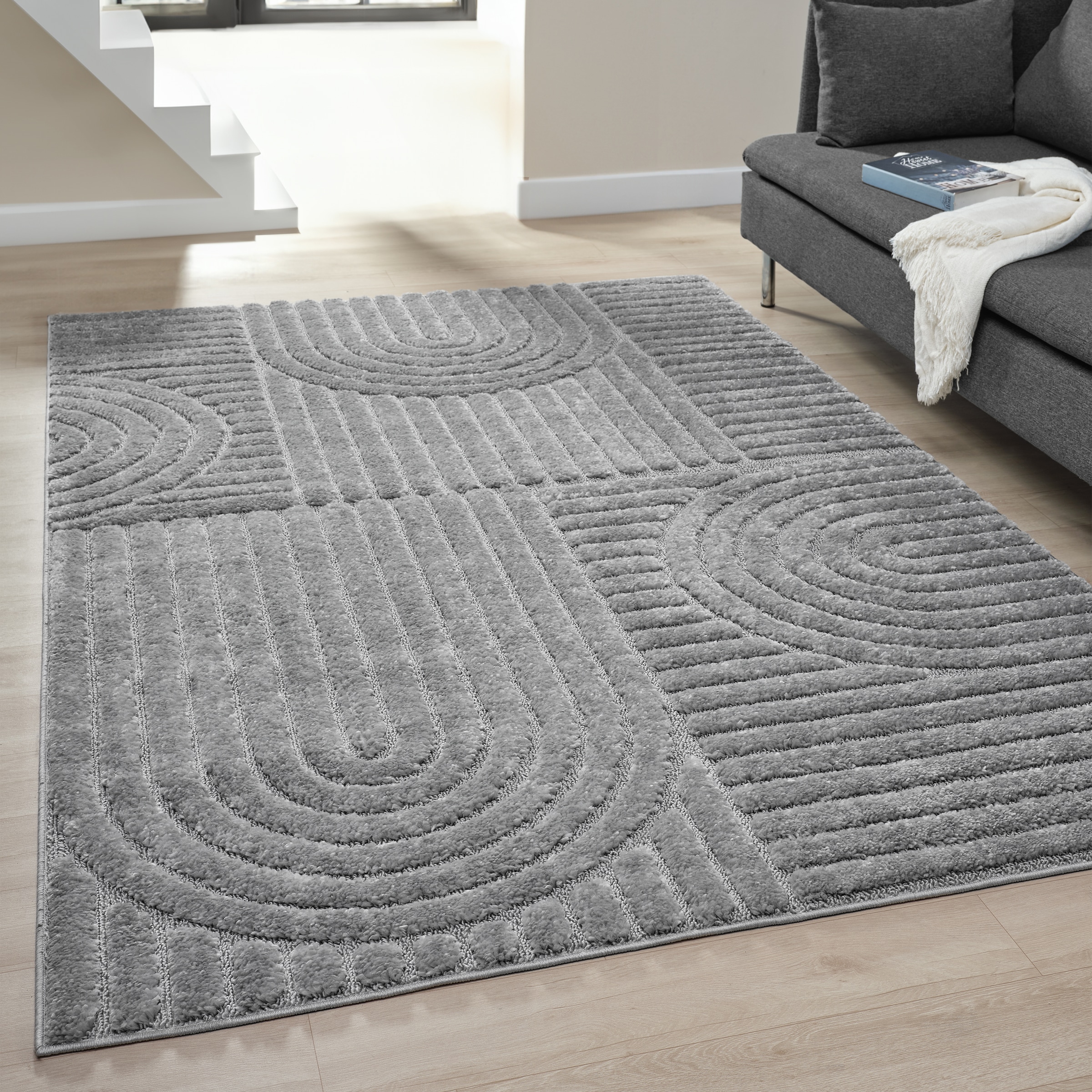 GOODproduct Teppich »Jonne, Boho-Design, Scandi, Designteppich« rechteckig 20 mm Höhe Hoch-Tief, 3D Optik, skandinavischer Stil, Wohnzimmer, Schlafzimmer