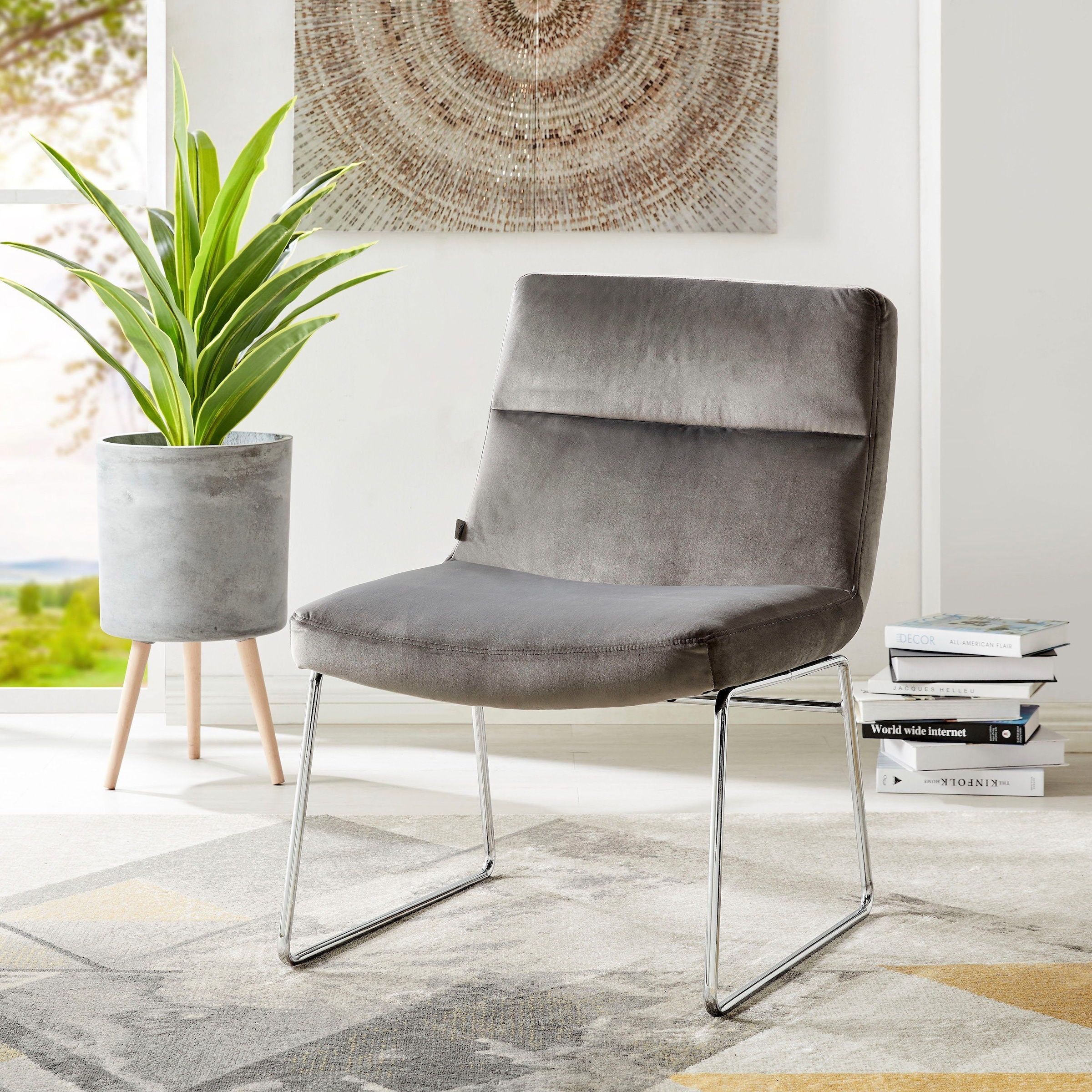 Image of Home affaire Sessel "Gil, Loungesessel Wohnzimmer," Samtvelours Bezug, in drei Farbvarianten, Sitzhöhe 47,5 cm