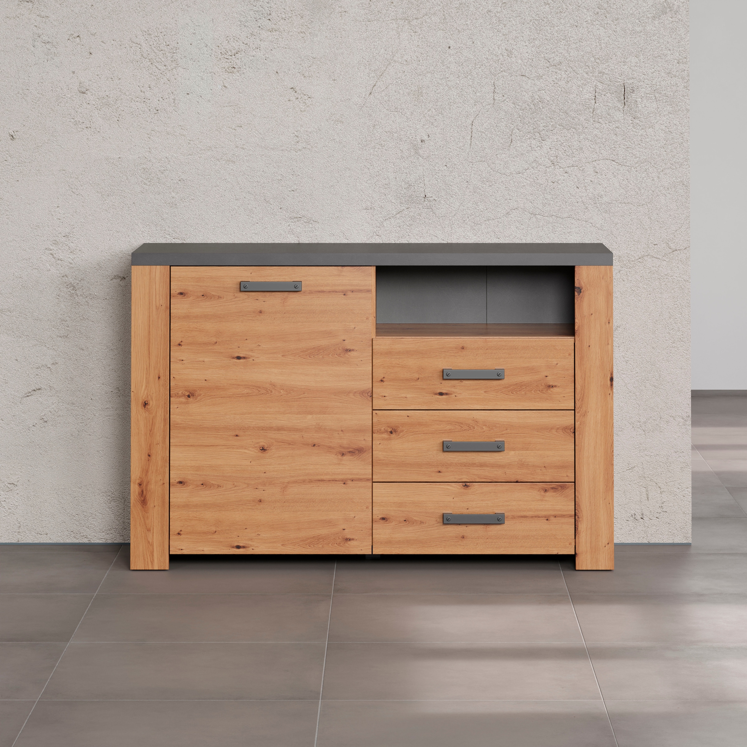 Home affaire Sideboard »Ambres«, (1 St.), matte Echtholzoptik, ca. Masse BxH: 127x83 cm, TV Schrank, Eiche