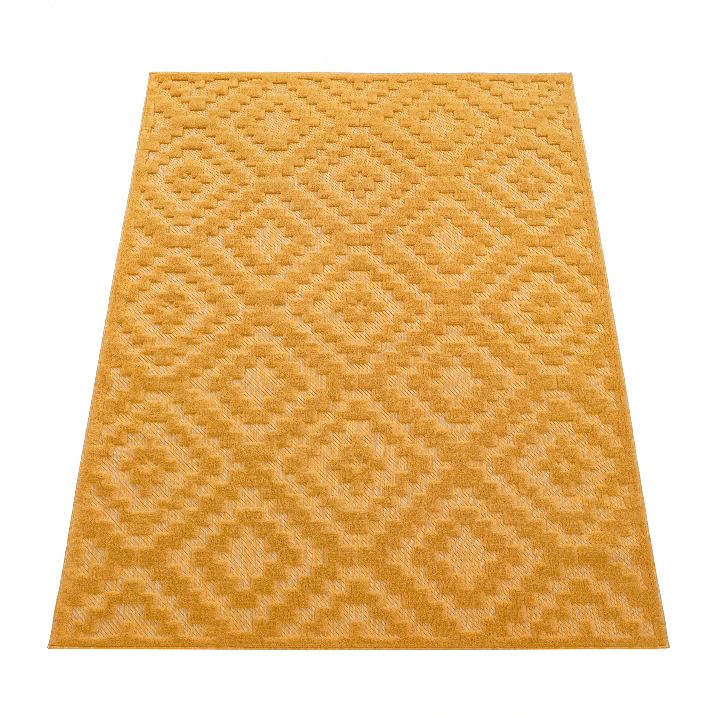 Paco Home Teppich »Livorno Scandi, 672«, Effekt, Uni-Farben, Hoch-Tief rechteckig, Outdoor Rauten geeignet Muster