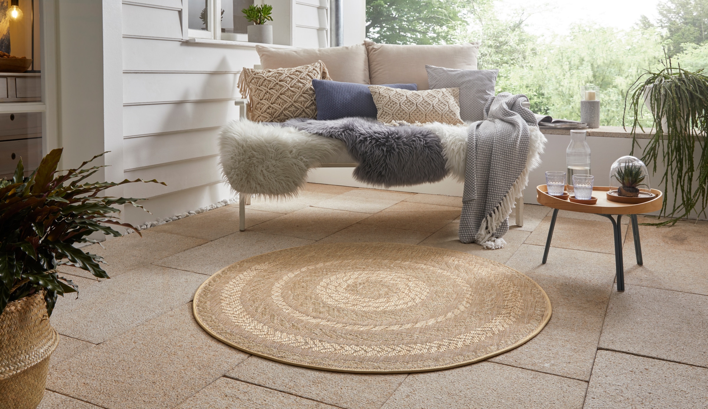Image of NORTHRUGS Teppich "Almendro" rund 6 mm Höhe Sisal Optik, Robust, Pflegeleicht, Flachgewebe