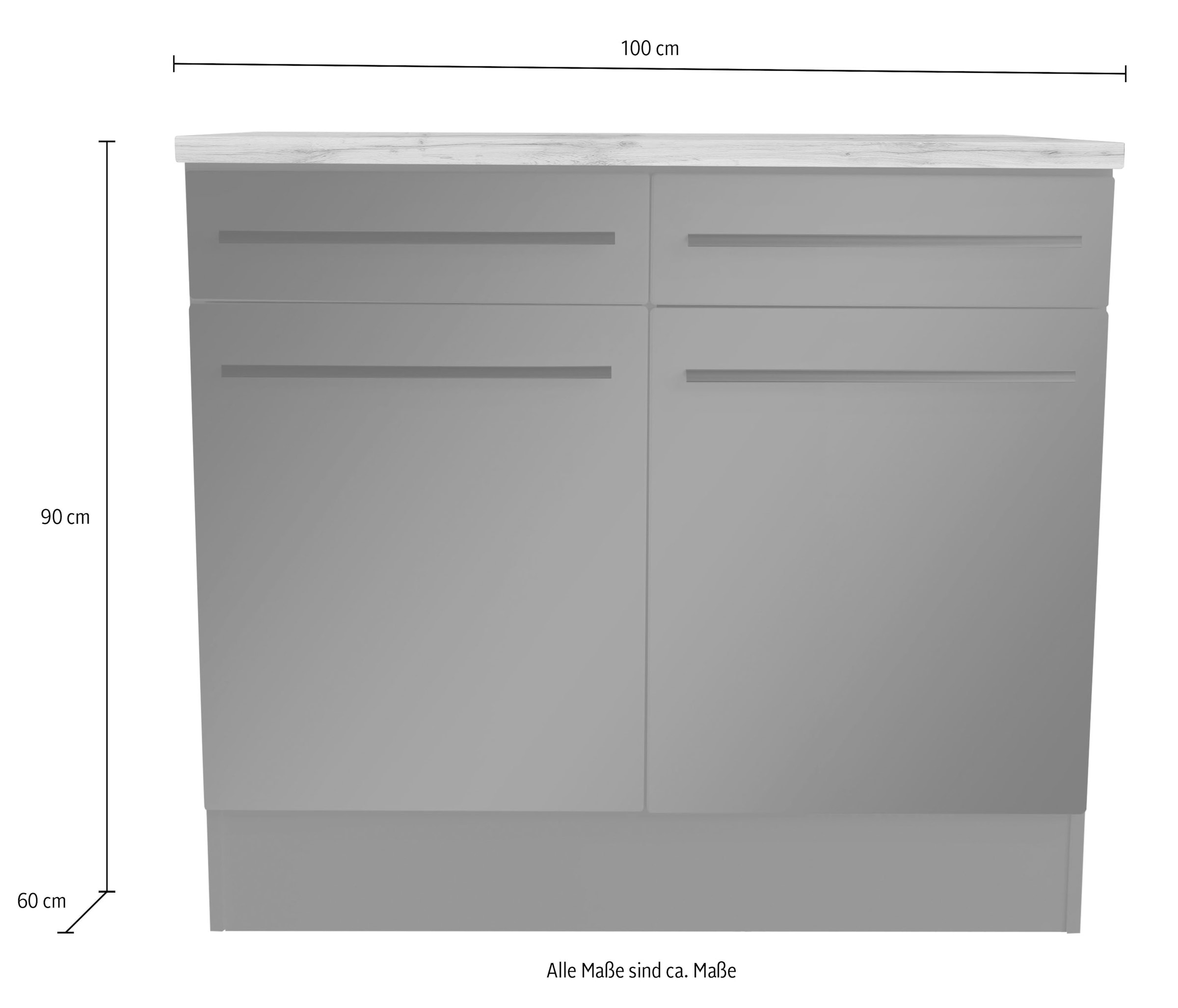 BASIC by Balculina Armoire basse »Jazz 100er Unterschrank, Küschenschrank BxHxT 100x90x60 cm« 1 cuis tlg. meuble bas avec 2 portes, 2 tiroirs et 2 étagères