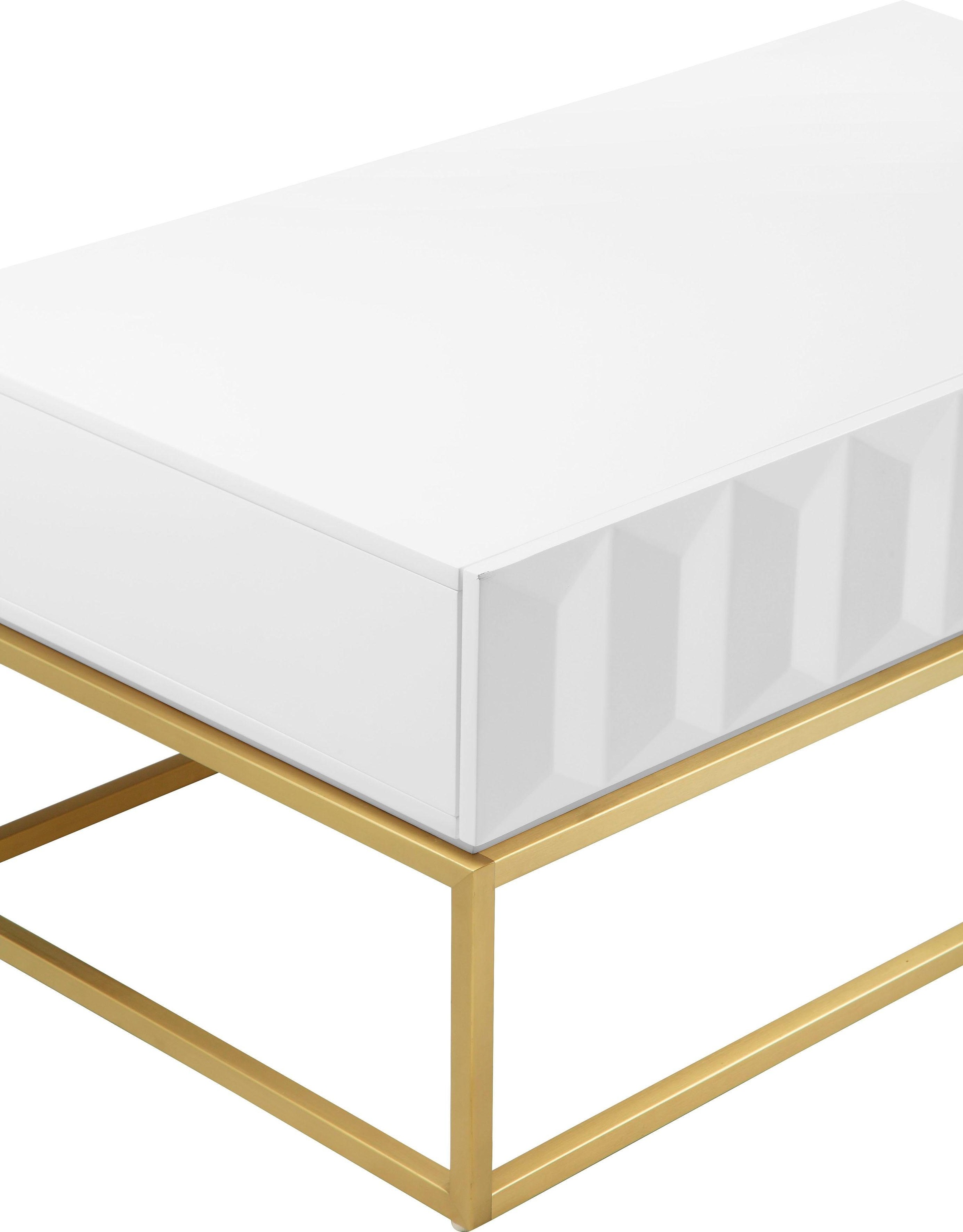 Leonique Couchtisch »Alais, TOPSELLER!, OTTOs Choice«, in 3D-Optik, mit zwei Schubladen und goldfarbenem Metallgestell
