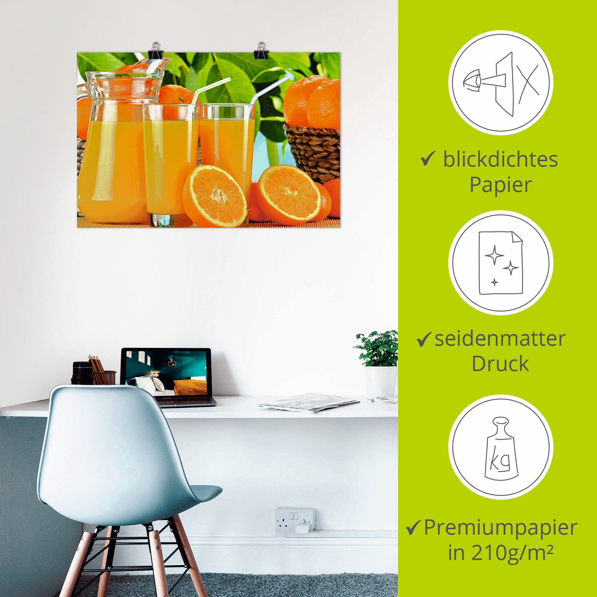 Artland Poster »Gesunder Orangensaft«, Getränke, (1 St.), als Alubild, Leinwandbild, Wandaufkleber oder Poster in versch. Grössen