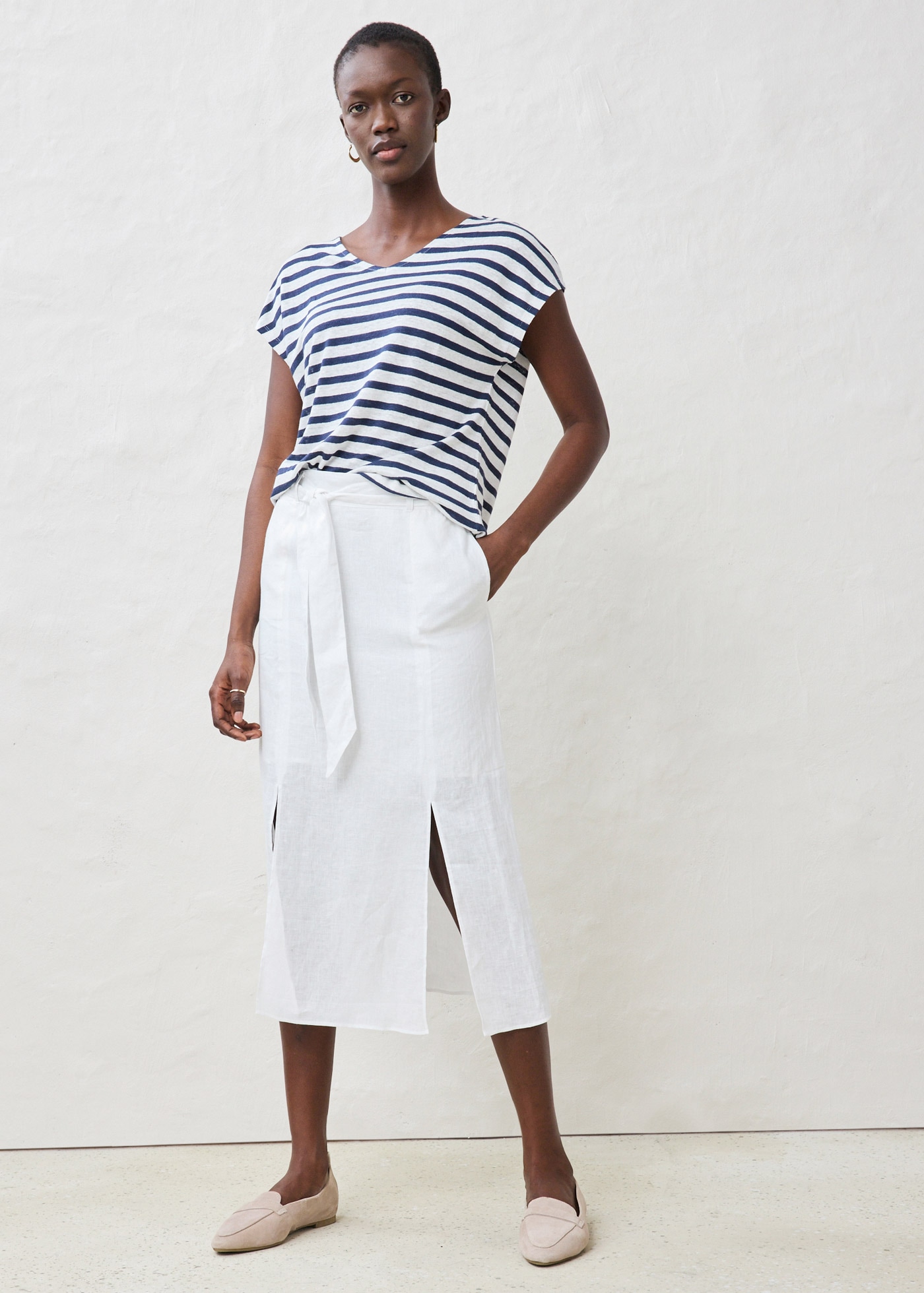 bonprix T-shirt Oversize Passform, Kurzarm, V-Ausschnitt, aus Leinen, pflegeleicht