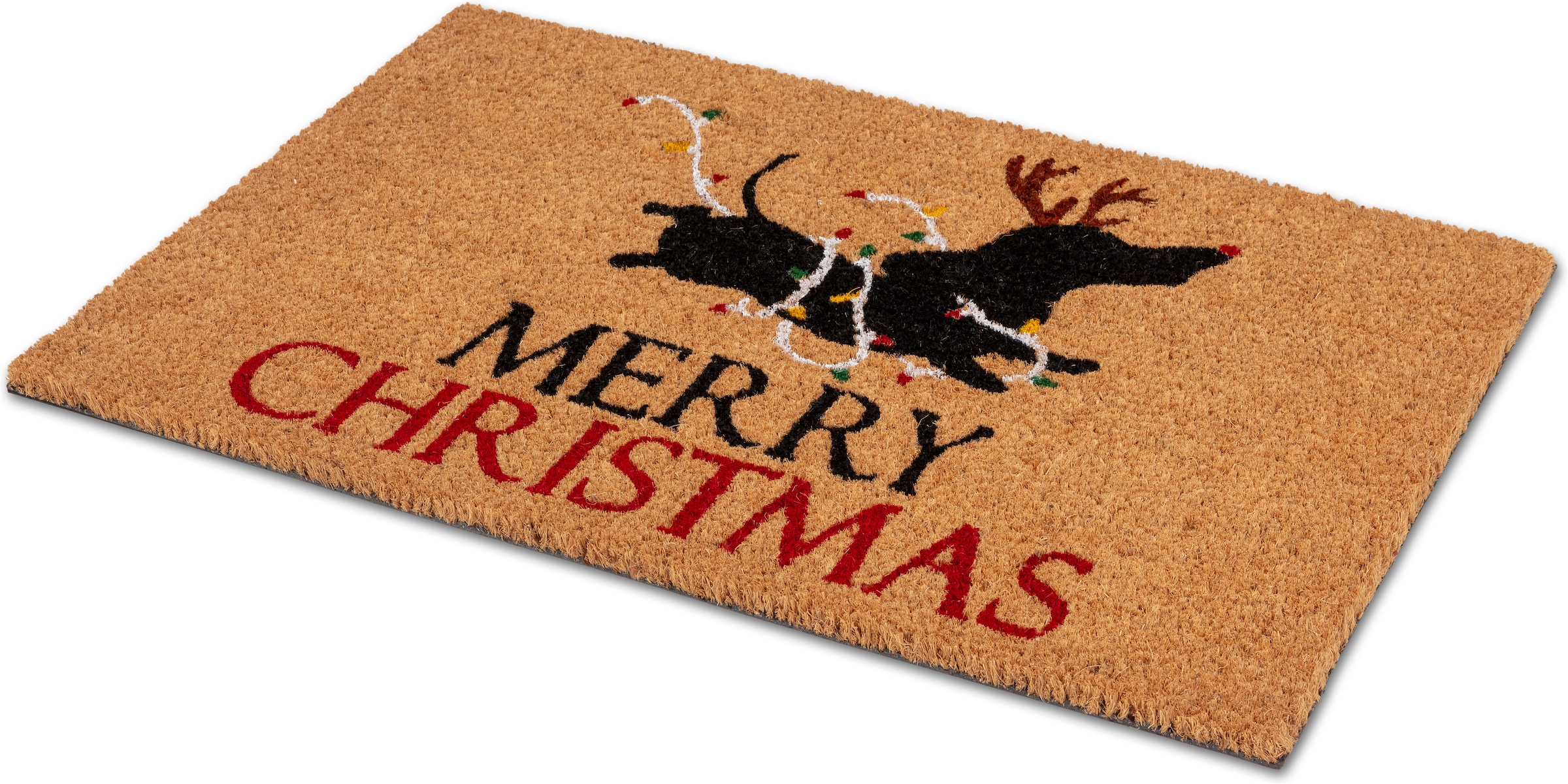 ASTRA Tapis de sol »Kokosvelours Dackel xmas  40c60« Rectangulaire 1,4 mm Höhe Noix de coco, matériau naturel, chien, Noël