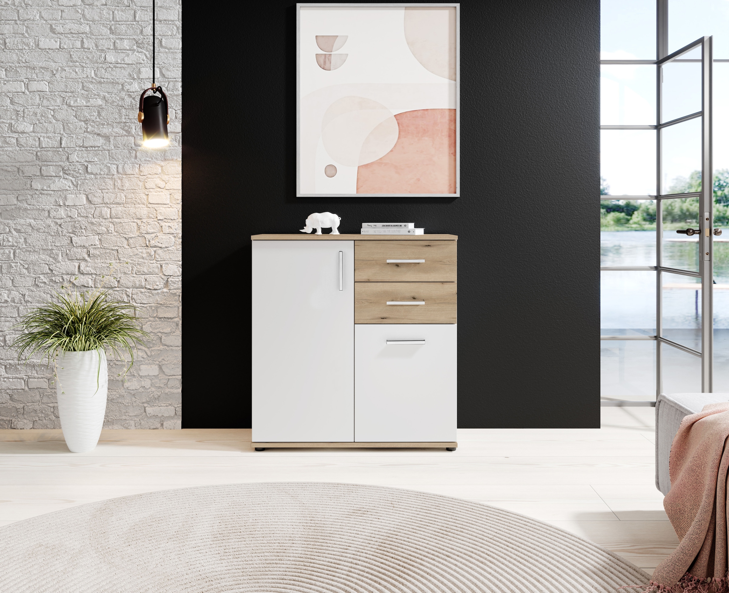 HBZ Kommode »BC-Drift-2, Universalschrank Stellmass BxHxT 80x84x35 cm« 1 Stk. tlg. Kommode mit 2 Türen, 2 Schubkästen, 1 Einlegeboden