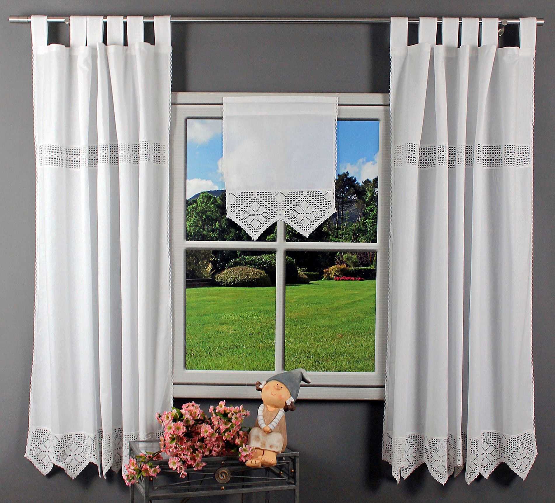 HOSSNER - ART OF HOME DECO Scheibengardine »Bärental« Stangendurchzug 1 Stk. tlg. maschinell gefertigte Häkelspitze