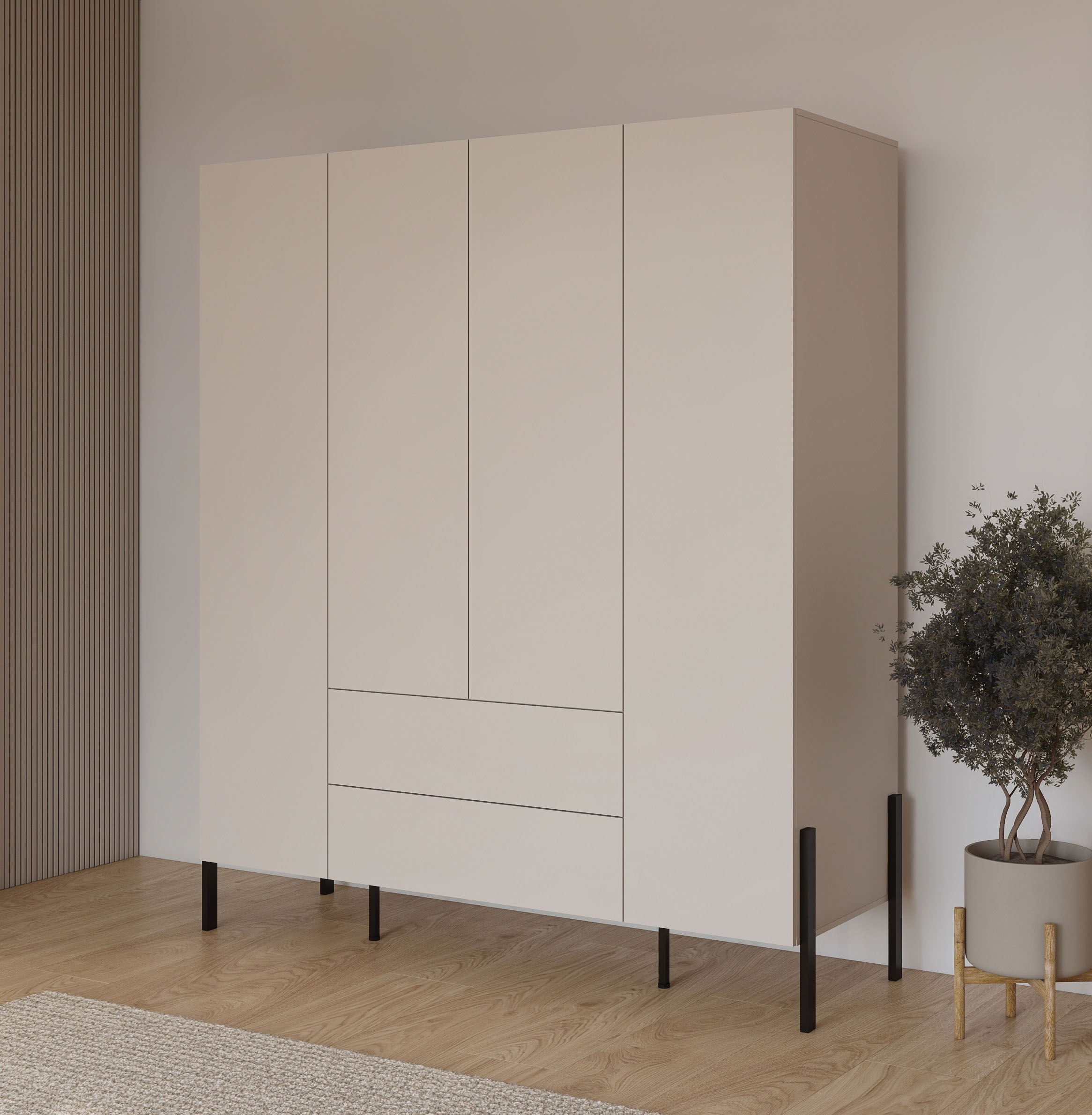 Image of GOODproduct Kleiderschrank "Jukon, moderner Kleiderschrank mit Metallfüssen" B/H/T 3-Türer: ca. 135/210/60 4-Türer ca: 180/210/60, Drehtürenschrank 4 Türen/2 Schubkästen, push to open Funktion