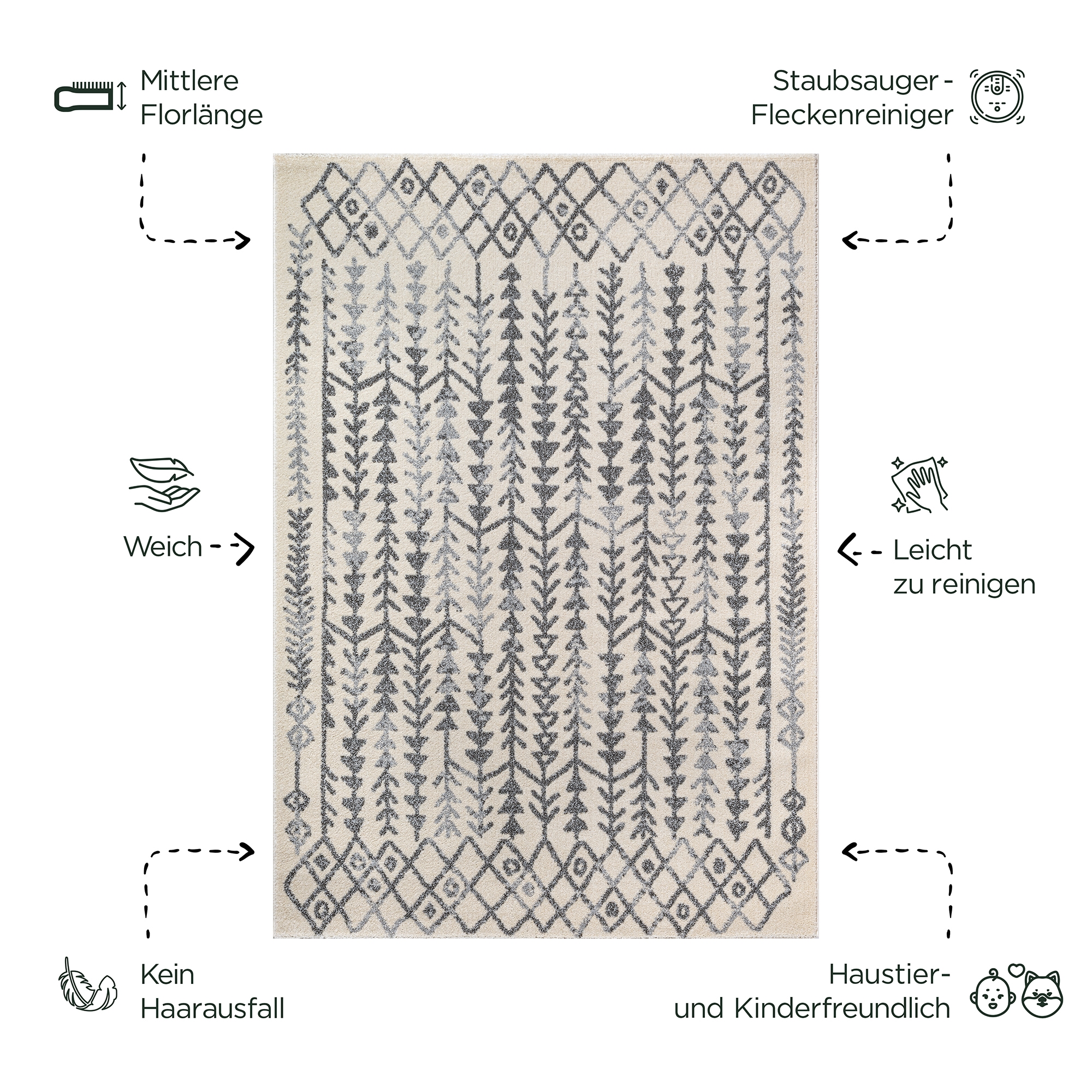 Sanat Teppich »Boho 8204  , auch als Läufer und in Rund« rechteckig 10 mm Höhe Kurzflor, robust, Boho, Scandic, für Fussbodenheizung geeignet