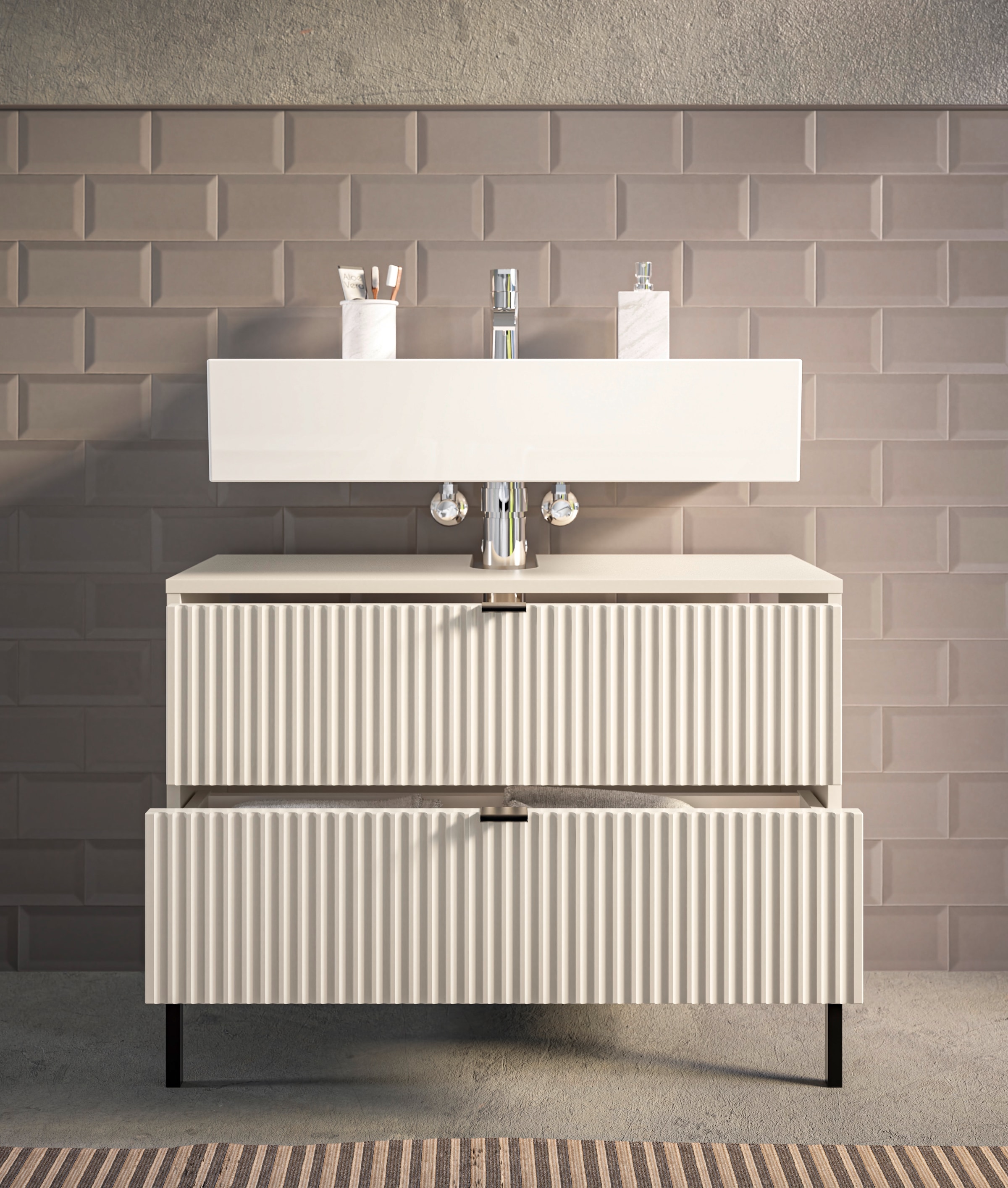 BASIC by Balculina Armoire sous lavabo »Lucera BxHxT 80x60x32 cm« 1 cuis tlg. Largeur 80cm, tiroir sous plan, pieds en métal