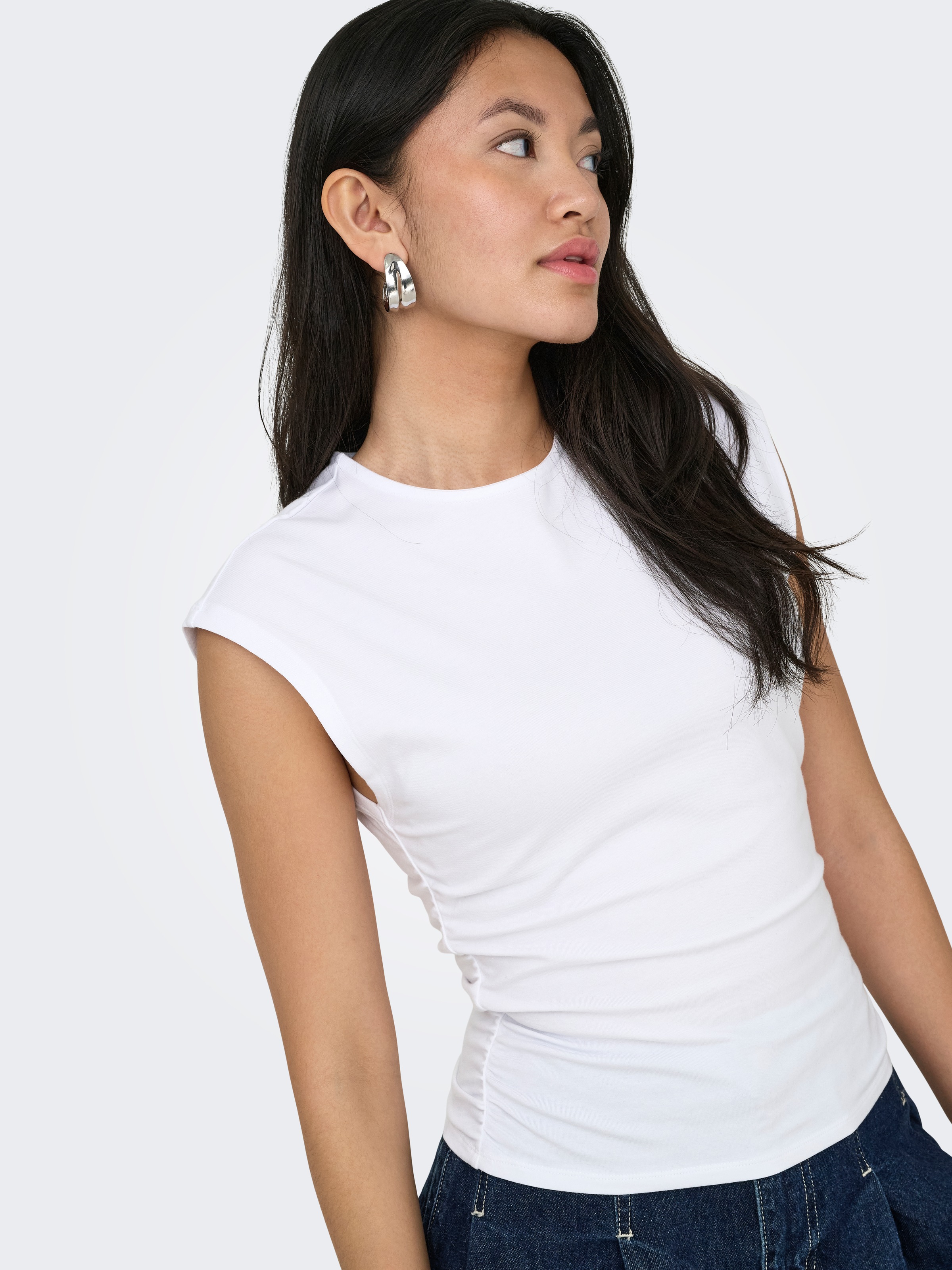 ONLY »ONLMIRA CAPSL RUCHING TOP JRS NOOS« Baumwollmischung, regular fit, Rundhals