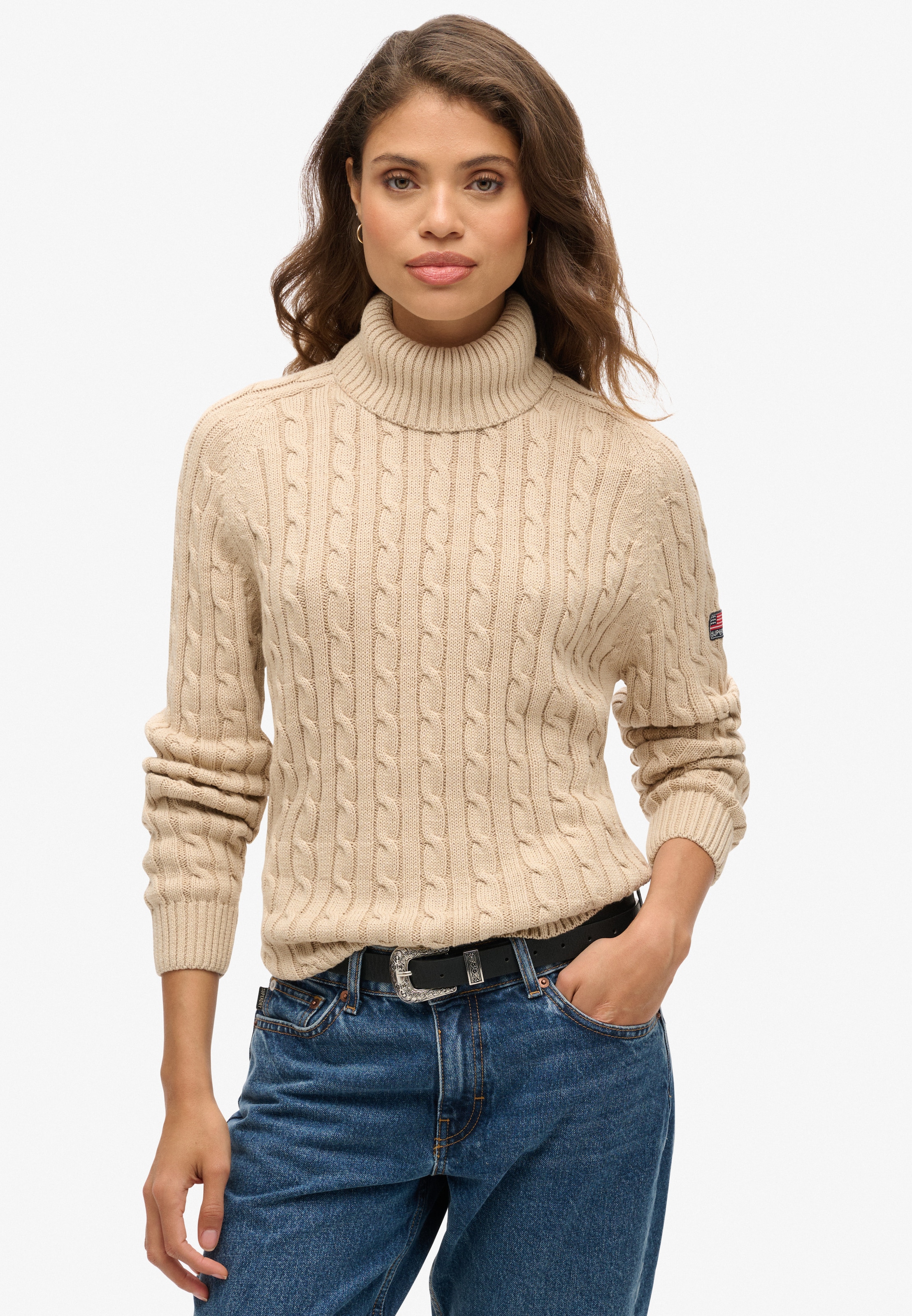 Image of Superdry Rollkragenpullover "SLOUCHY CABLE ROLL NECK" Baumwolle, loose fit