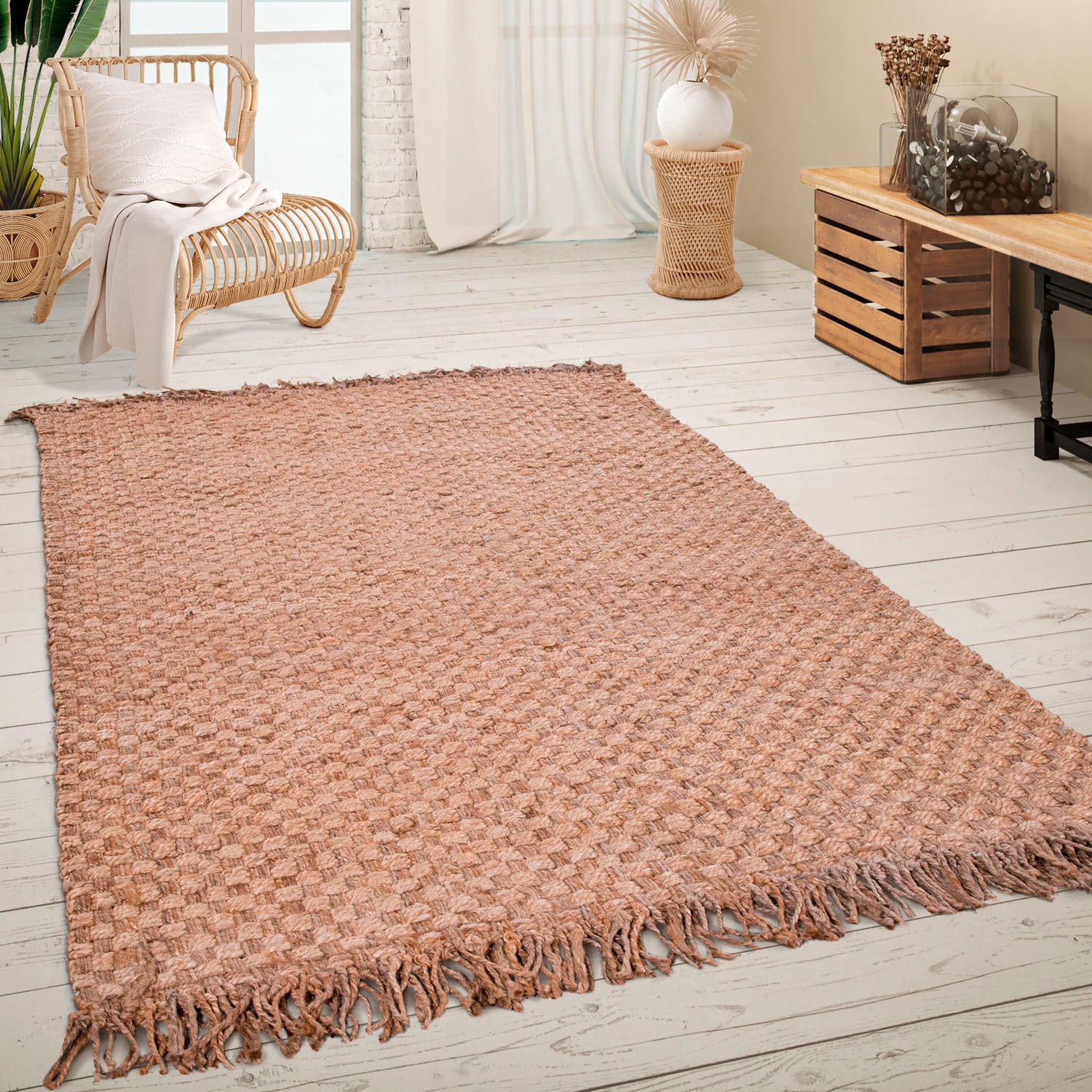 Paco Home Teppich »Skive 688«, rechteckig, 13 mm Höhe, Wendeteppich, handgeflochten, Naturfaser, Boho-Style, auch als Läufer