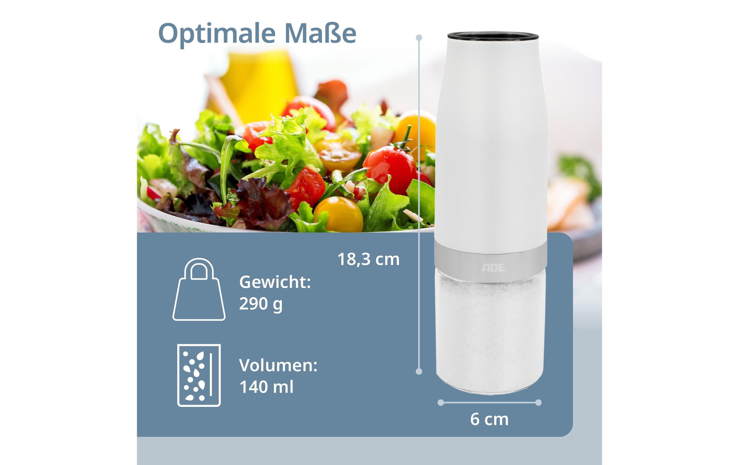 ADE Salz-/Pfeffermühle »2er Set 18,3 cm«, (2 St.)