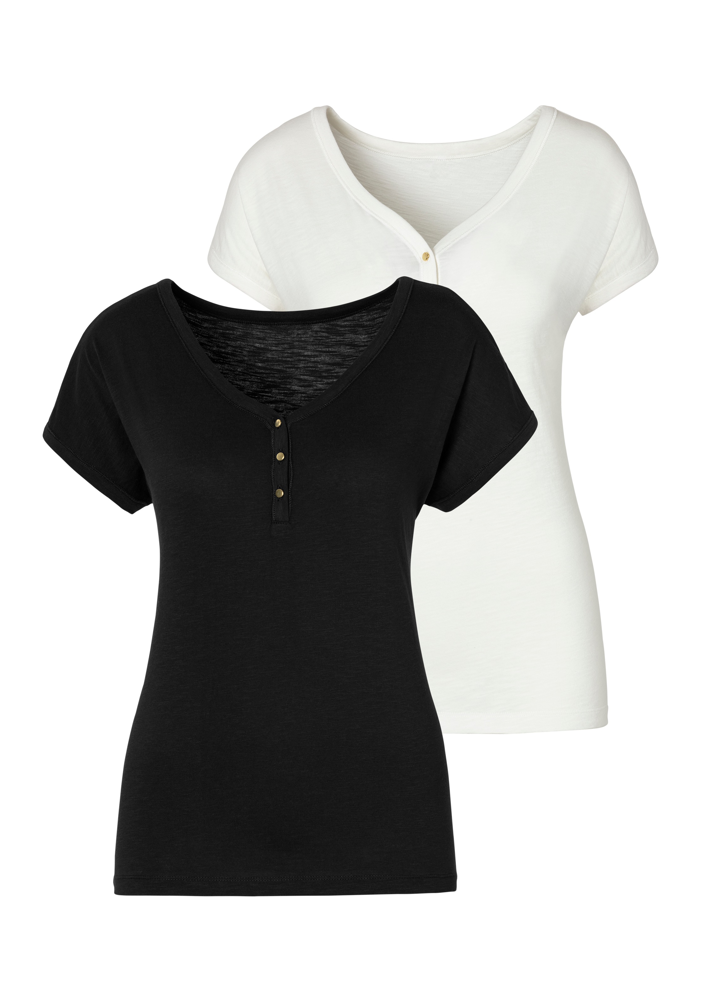Image of Vivance T-Shirt, (2er-Pack), mit Knopfleiste und goldfarbenen Knöpfen bei Ackermann Versand Schweiz