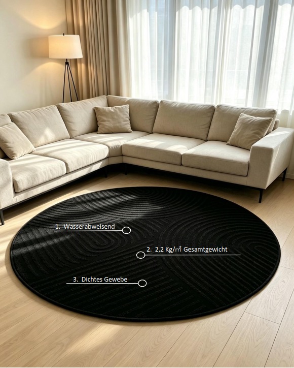 GOODproduct Teppich »Jola Hoch-Tief-Design, Scandi-Look, Zen, 140 cm« rund 10 mm Höhe Boho, Modern, 3D, Wohnzimmer, Schlafzimmer, wasserabweisend