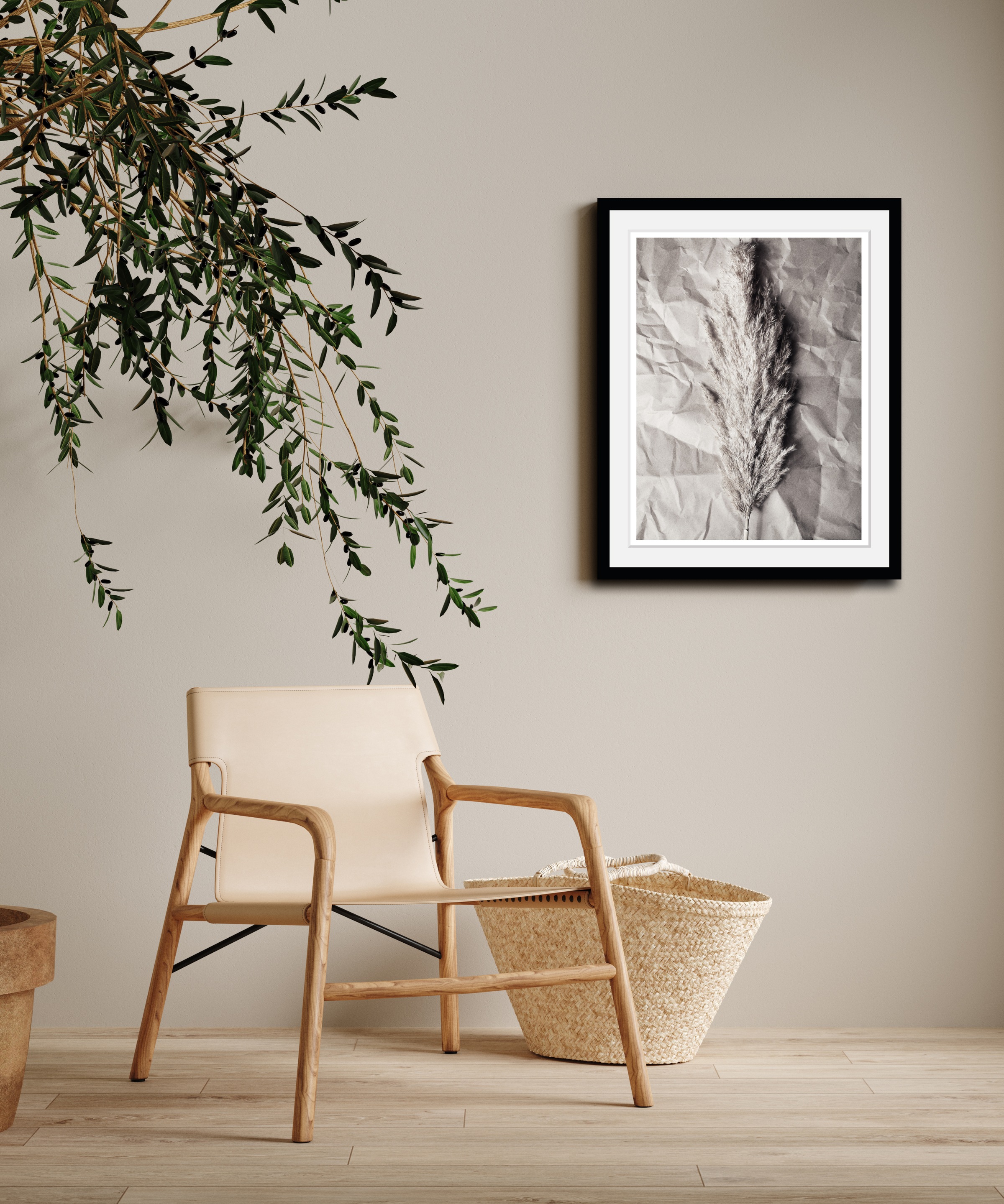 Image of GOODproduct Bild mit Rahmen "Pampasgras - Gerahmter Digitaldruck - Wandbild" 1 Stk. tlg. Holzrahmen - Dekoration