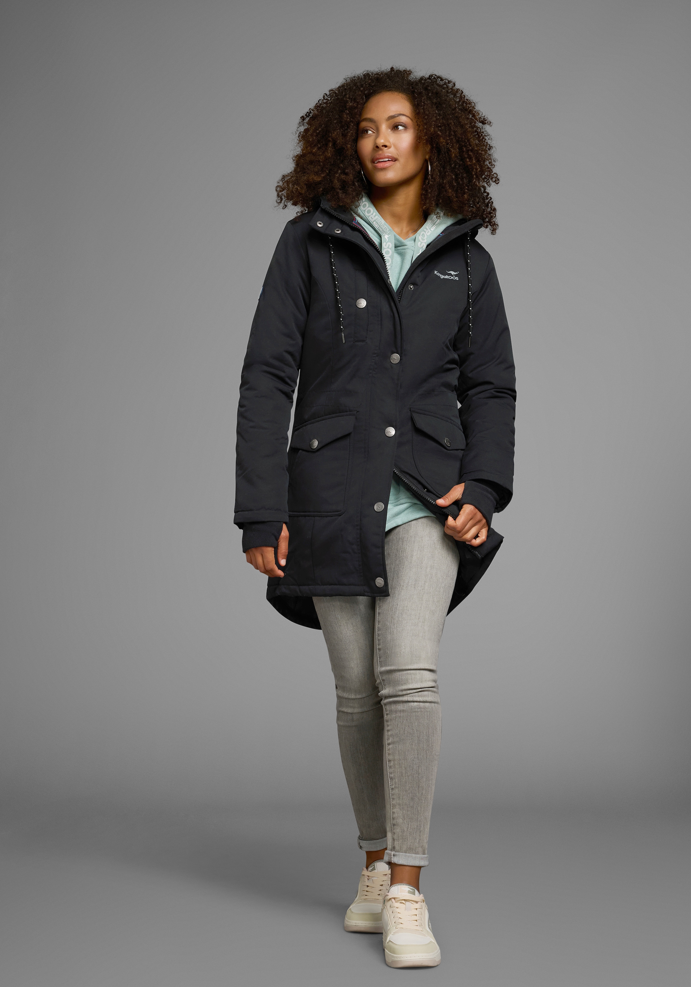 KangaROOS Langjacke, mit Kapuze, für den Übergang, aus leichtem Webmaterial, modisch