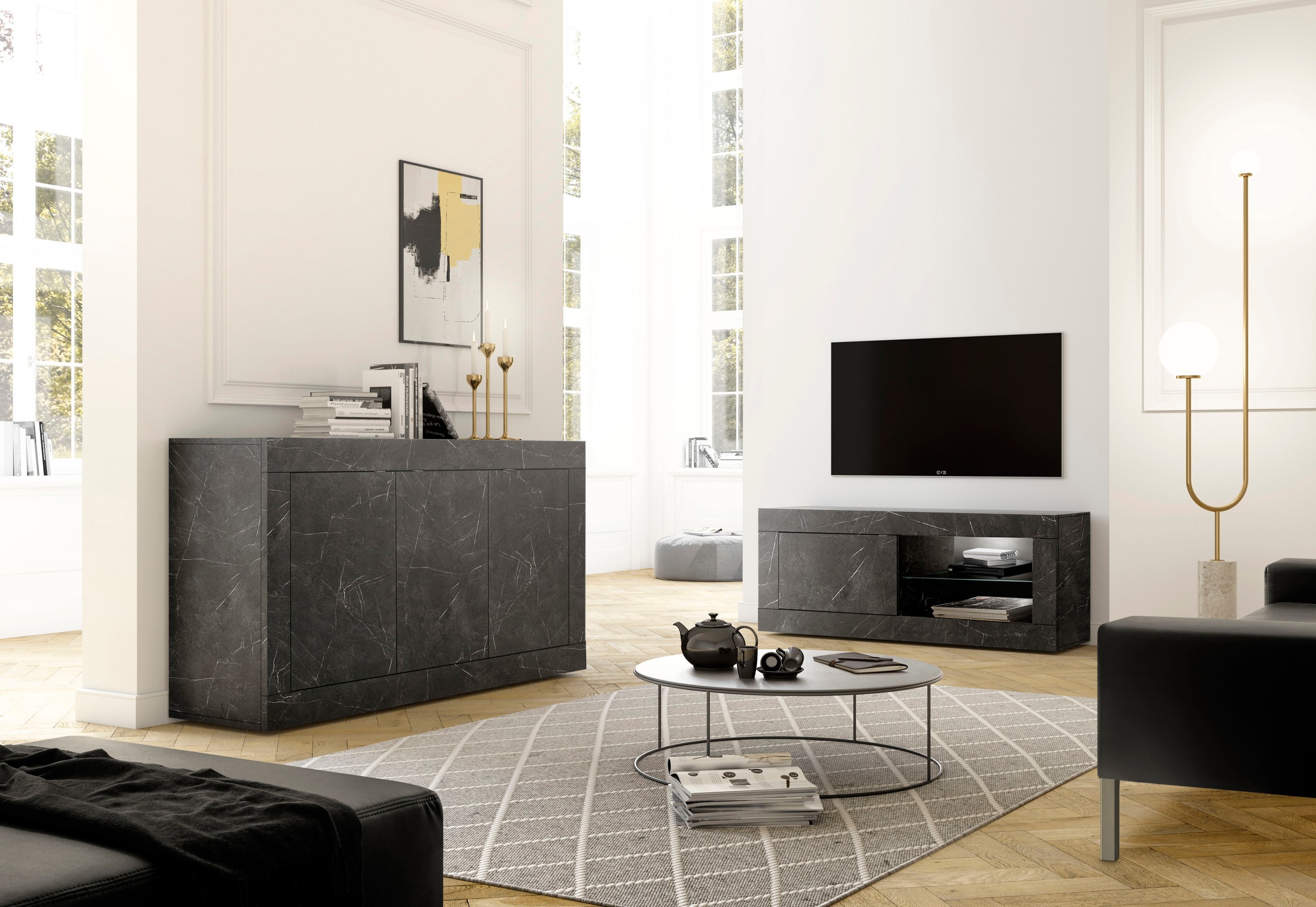INOSIGN Lowboard »Basic Breite 140 cm, TV-Board 1 Tür, 2 offene Fächer (Glasboden),«, TV-Kommode, Metallgriff, moderne Rahmenoptik, Farbauswahl