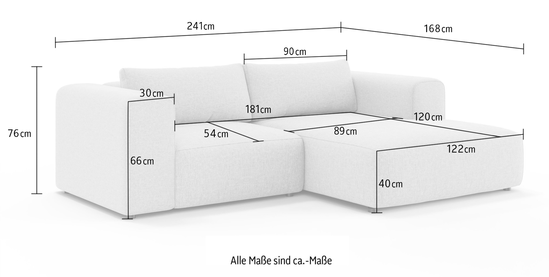 GOODproduct Ecksofa »TIARRA Design-Sofa mit Ottomane recht/links bestellbar, Breite 241 cm« L-Form mit hochelastischer Schaum und Wellenunterfederung