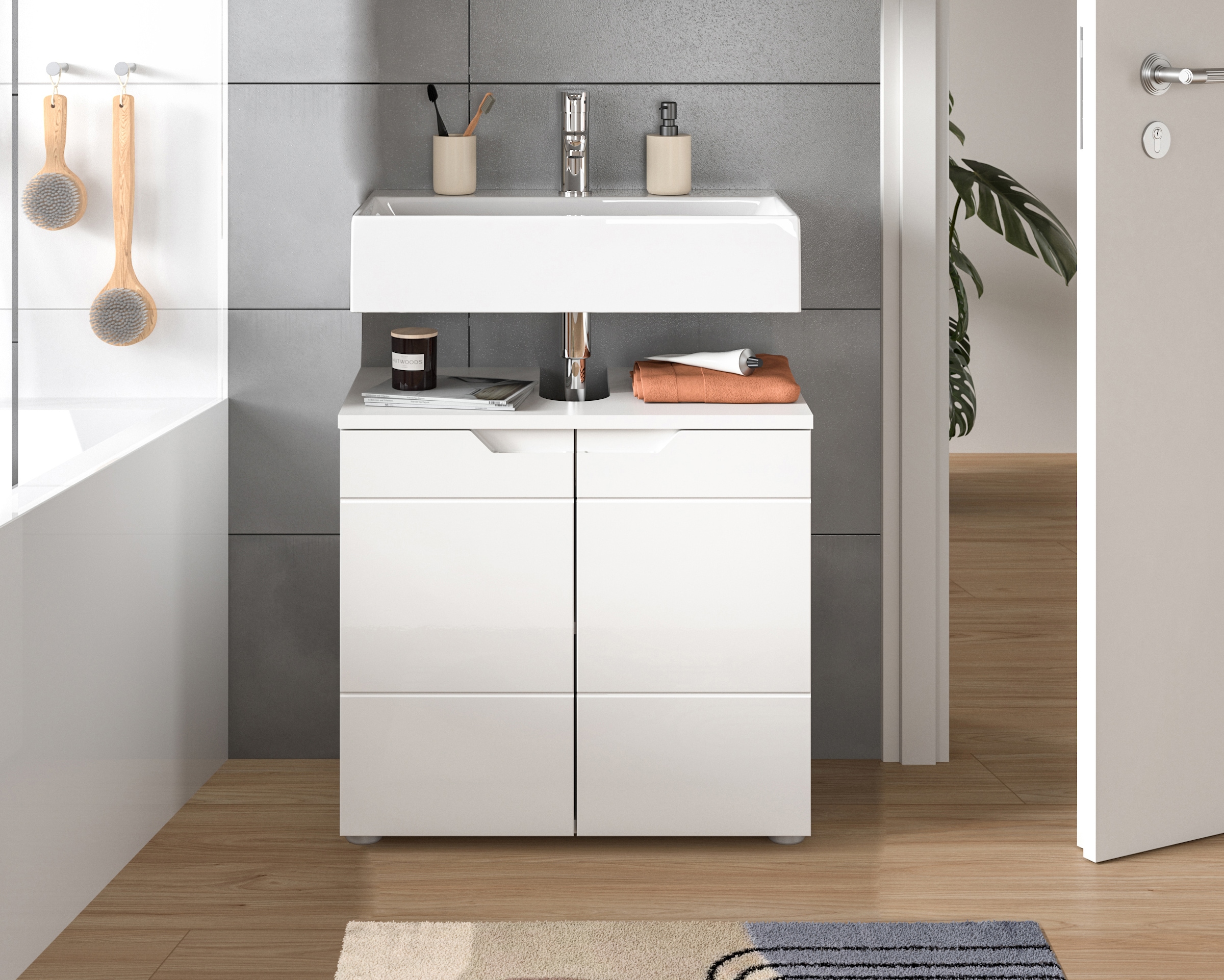INOSIGN Armoire sous lavabo »CAPRI, Breite 63 cm, mit Siphonausschnitt,  2 Türen & 1 Einlegeboden« WBU, Unterschrank, Badschrank, Badunterschrank, Waschbeckenschrank