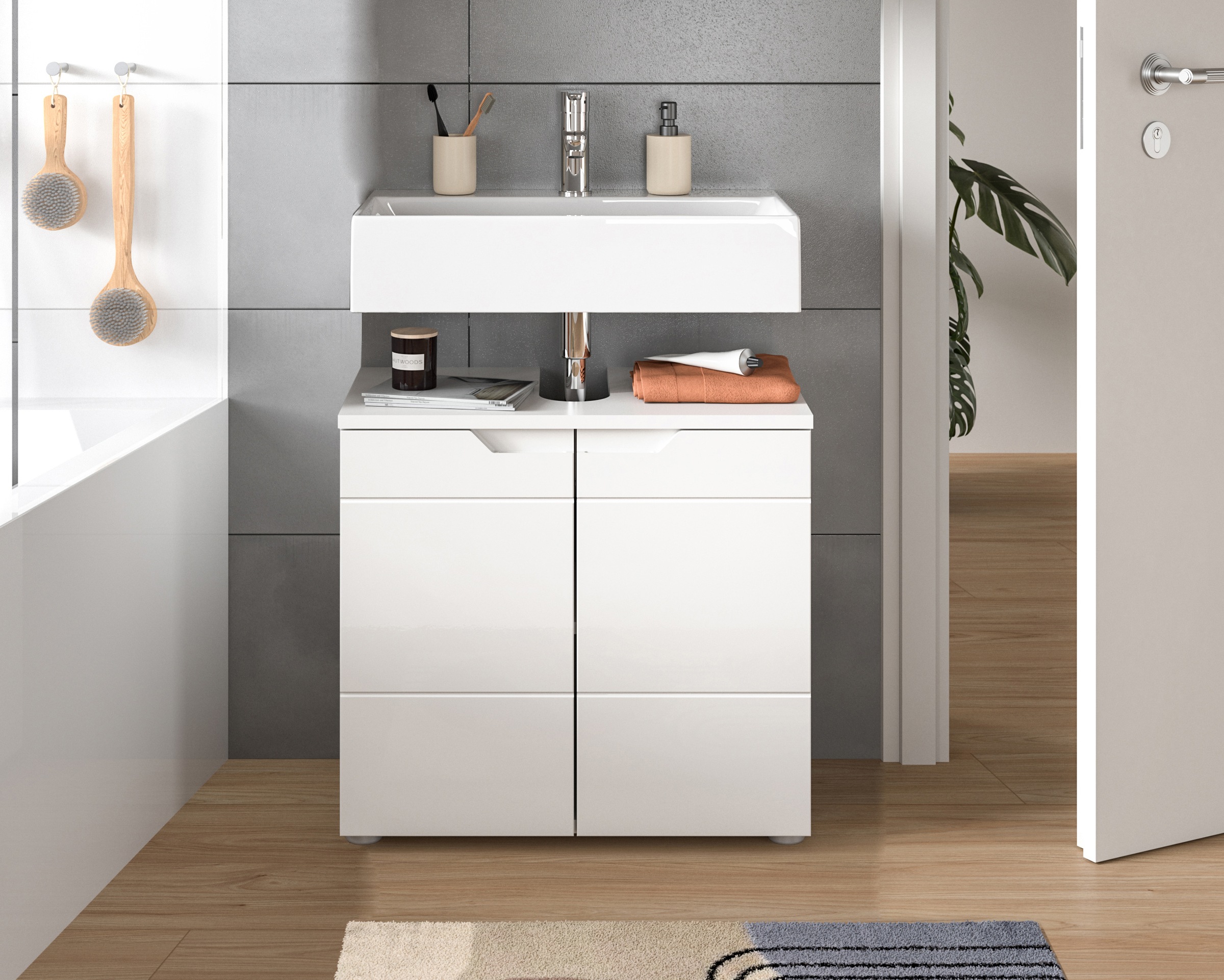 INOSIGN Waschbeckenunterschrank "CAPRI, Breite 63 cm, mit Siphonausschnitt, 2 Türen & 1 Einlegeboden" WBU, Unterschrank, Badschrank, Badunterschrank, Waschbeckenschrank