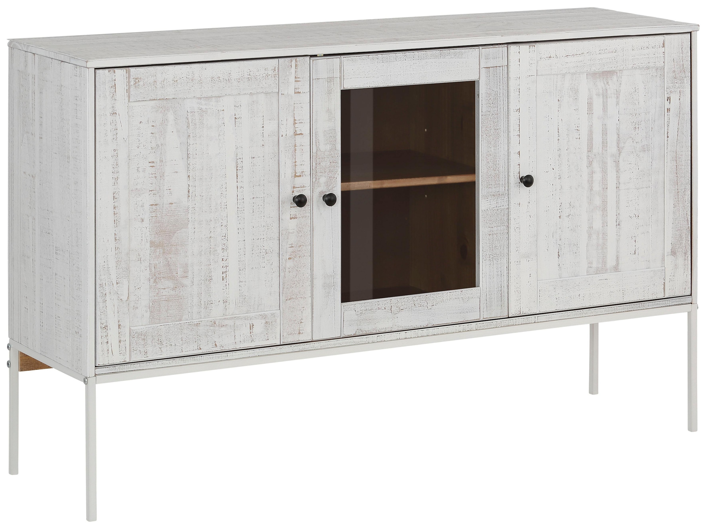 Home affaire Sideboard »Freya«, mit 2 Holztüren, Glastür, Metallgriffen, aus Massivholz, Breite 130 cm