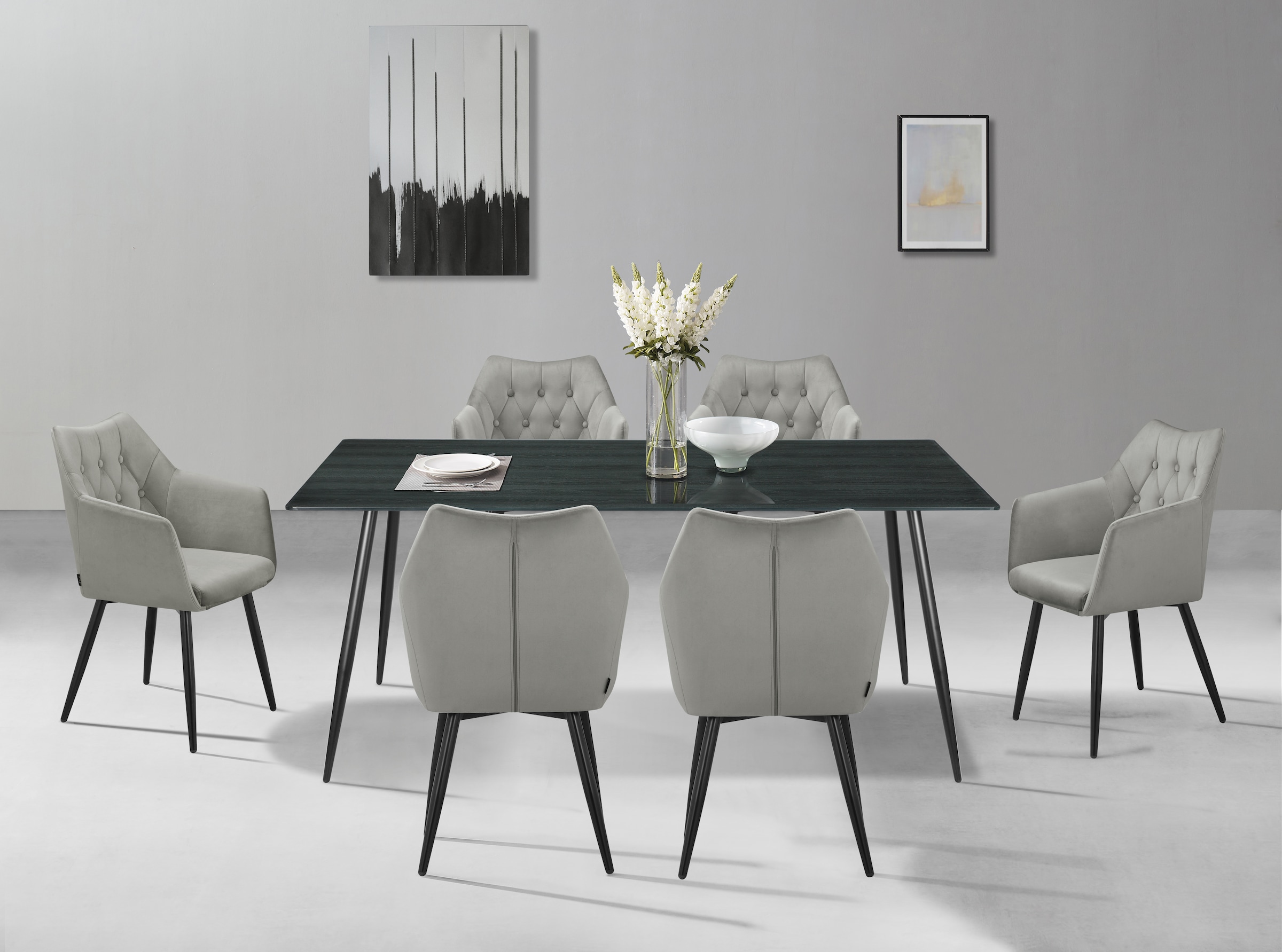 Home affaire Esszimmerstuhl »Alton Schalenstuhl, TOPSELLER!«, (Set), 2 St., Samtvelours, mit weichem Samtvelours, Armlehnstuhl mit attraktiver Knopfheftung
