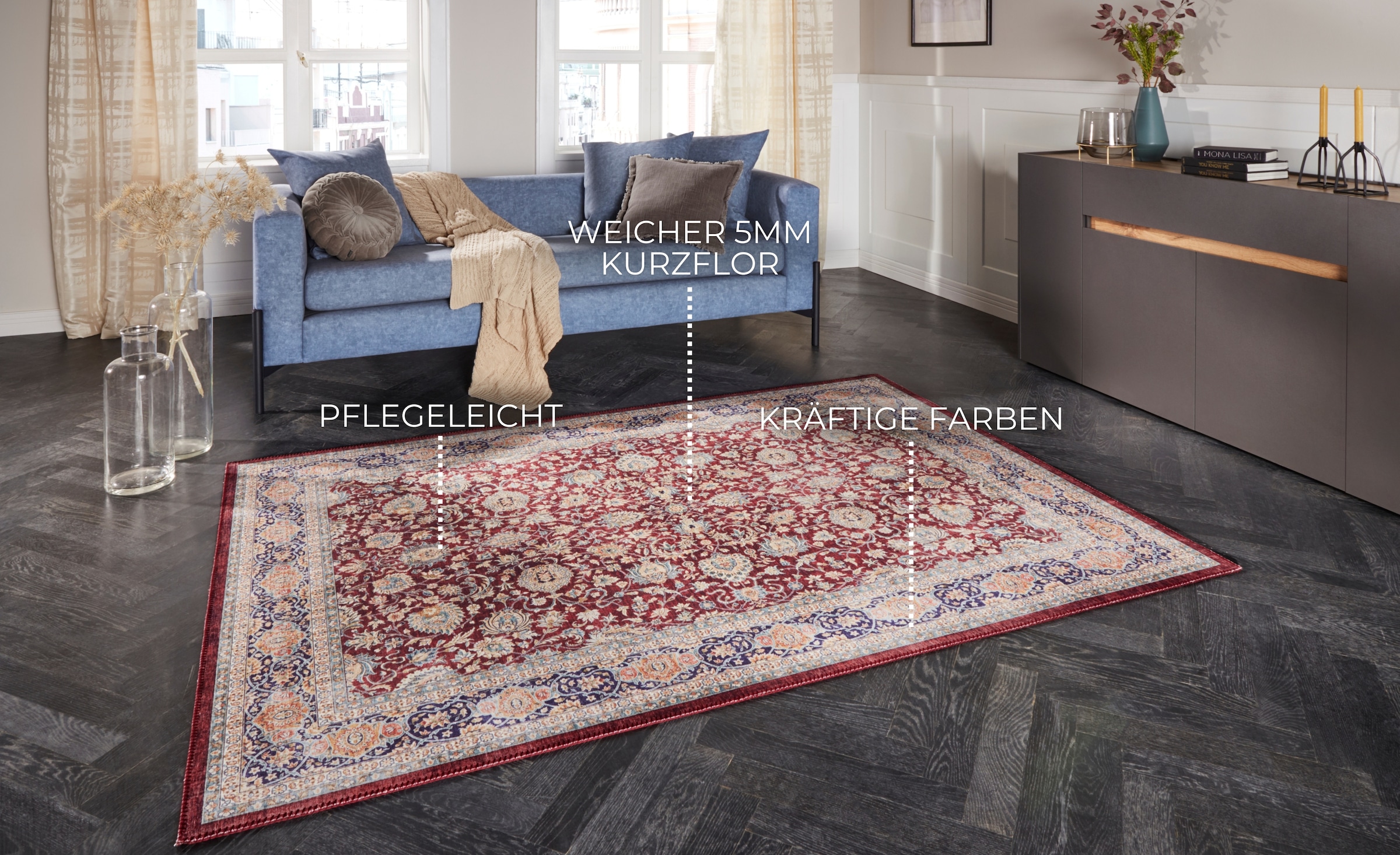 ELLE DECORATION Teppich »Keshan Maschad«, rechteckig, 5 mm Höhe, Orientalisch, Läufer, Kurzflor, Vintage, Wohnzimmer, Schlafzimmer