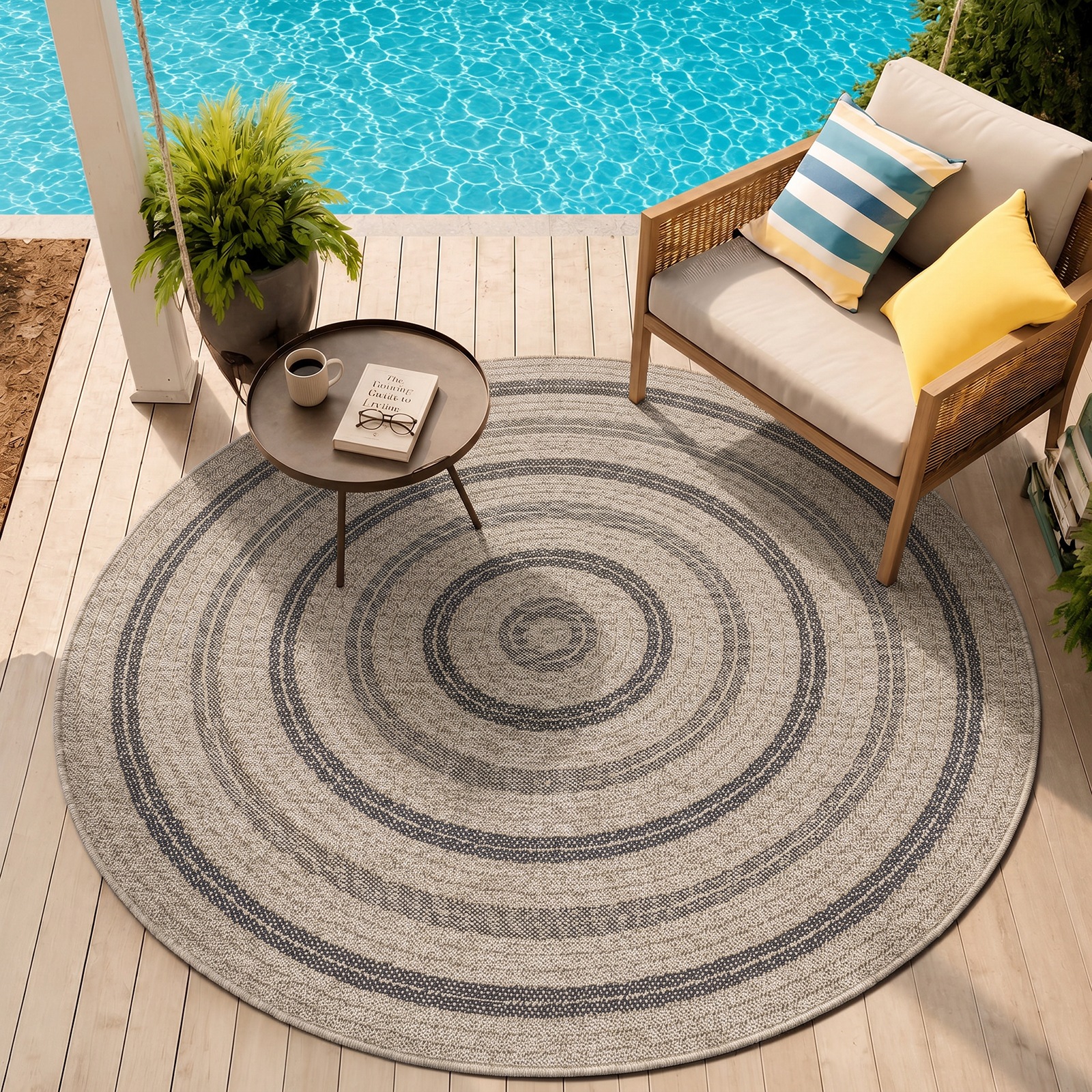 Livabliss Tapis »RYE« Rond 8 mm Höhe tapis intérieur/extérieur style bohème aspect jute, balcon, terrasse, jardin, rond