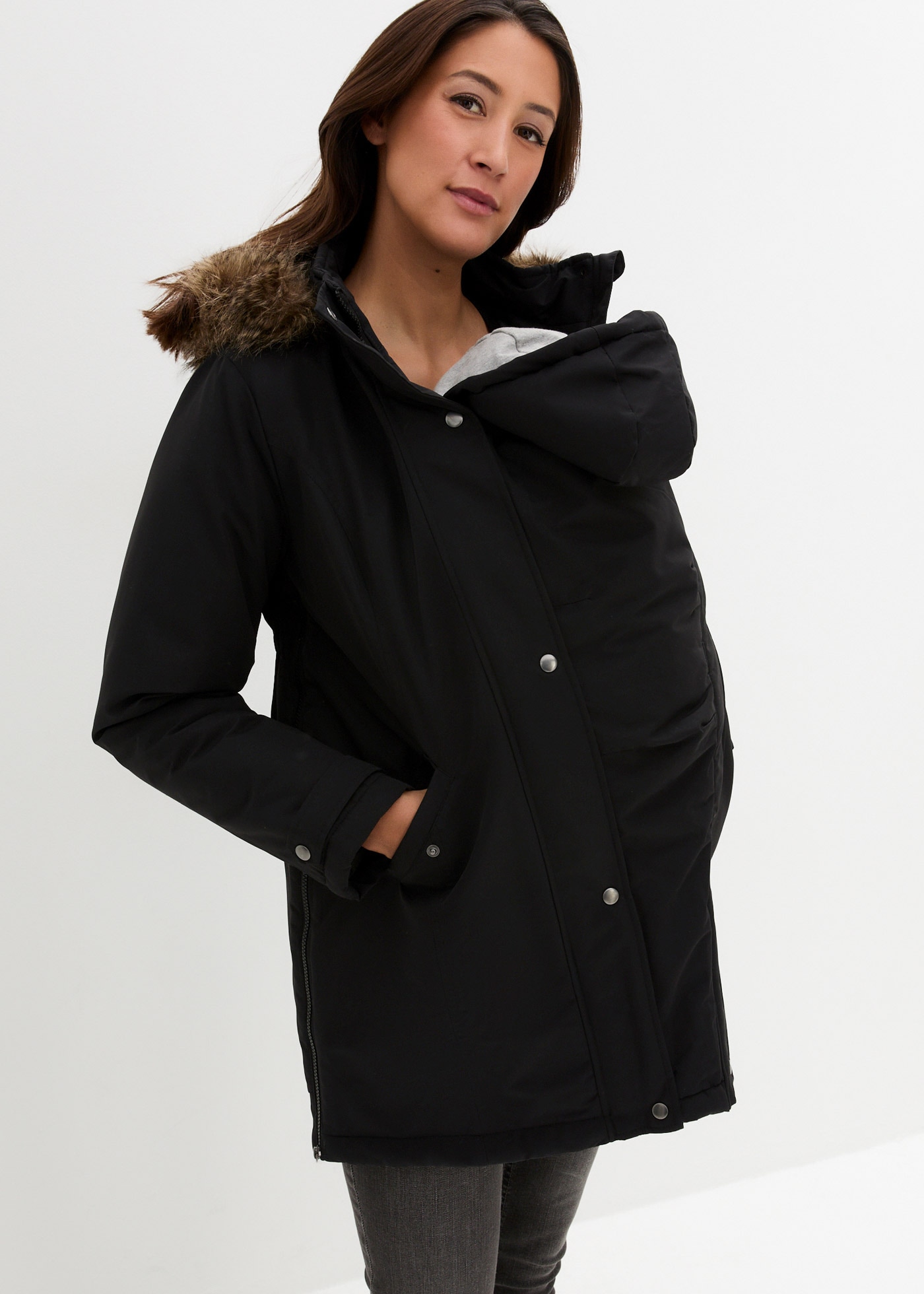 Image of bonprix Umstandsjacke mit Kapuze mit elastischem Gummizug, seitlicher Erweiterung durch Reissverschlüsse