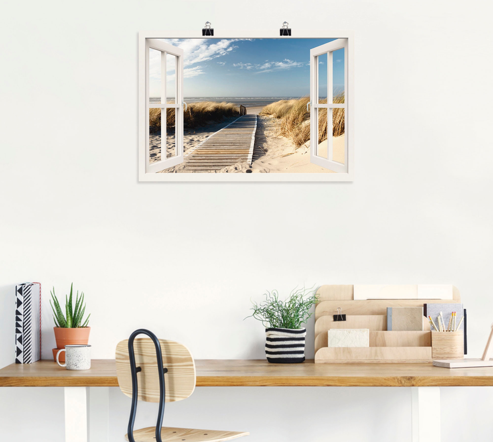 Artland Wandbild »Fensterblick Nordseestrand auf Langeoog«, Fensterblick, (1 St.), als Leinwandbild, Poster, Wandaufkleber in verschied. Grössen
