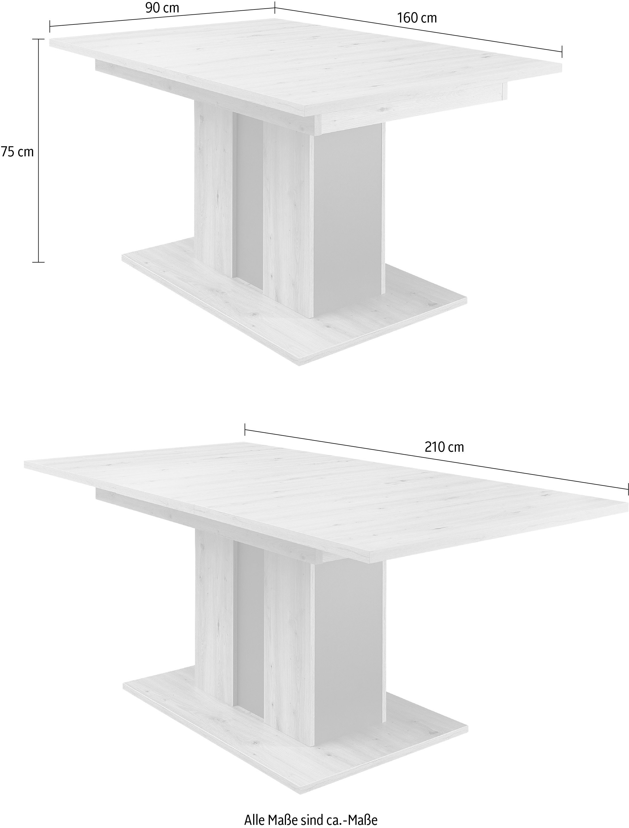 Innostyle Table de salle à manger »Memphis Esstisch,160-210x75x90cm (B/H/T)« 1 cuis tlg. avec fonction extensible