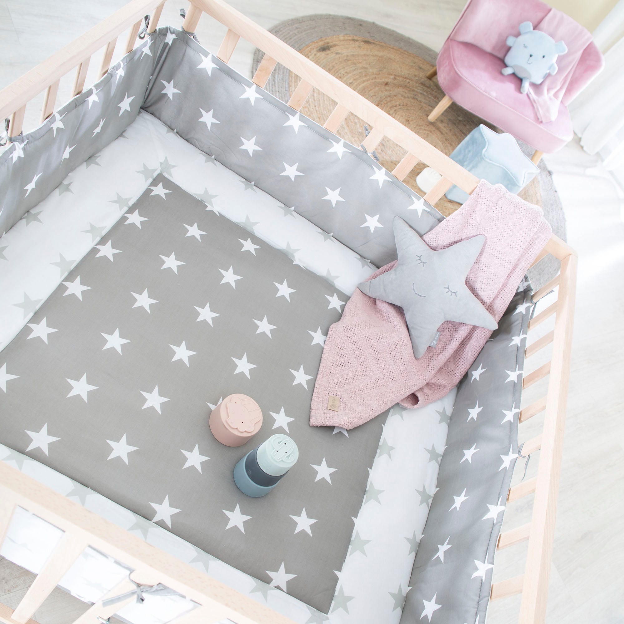 roba® Laufgitter »Little Stars, 100x100 cm, natur«, bis 15 kg, mit Stoffeinlage und Nestchen; höhenverstellbar
