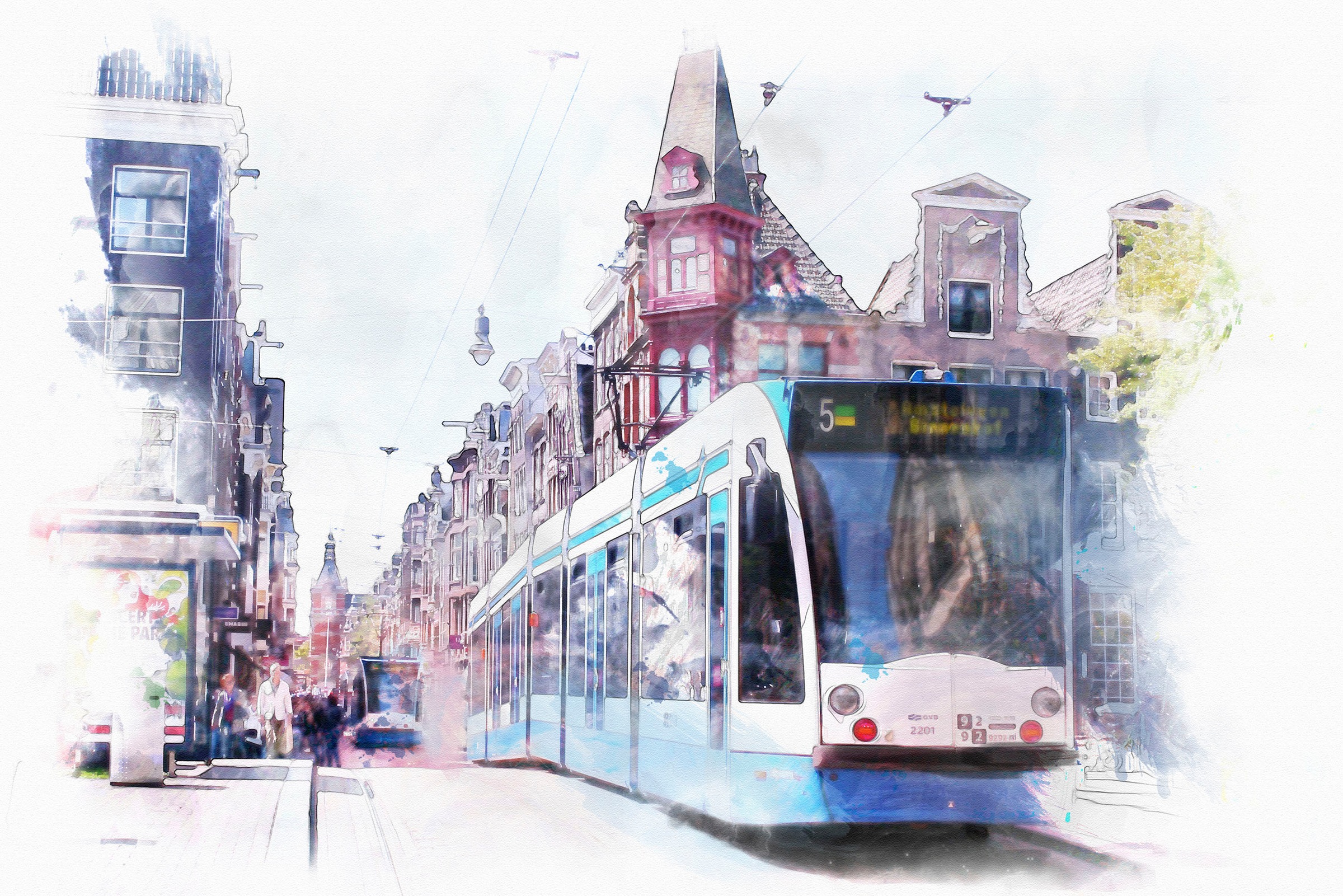 queence Leinwandbild "Strassenbahn" Städte  Zugbilder  Züge Premium-Leinwandstoff, Handarbeit aus Deutschland