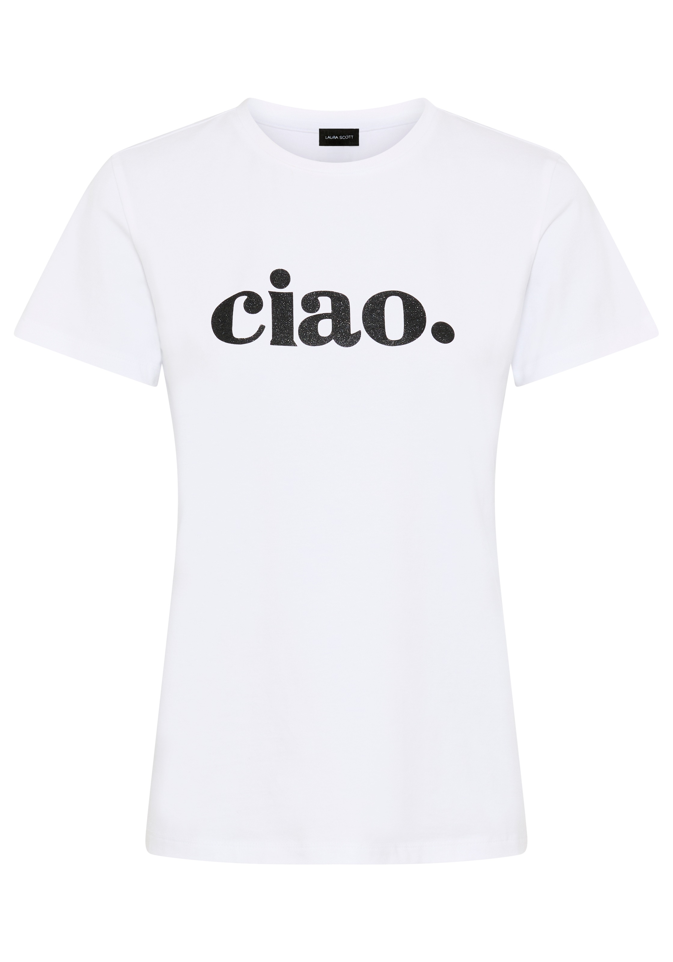 Laura Scott T-Shirt »ciao« mit glitzerndem Statement-Print, figurumspielende Passform