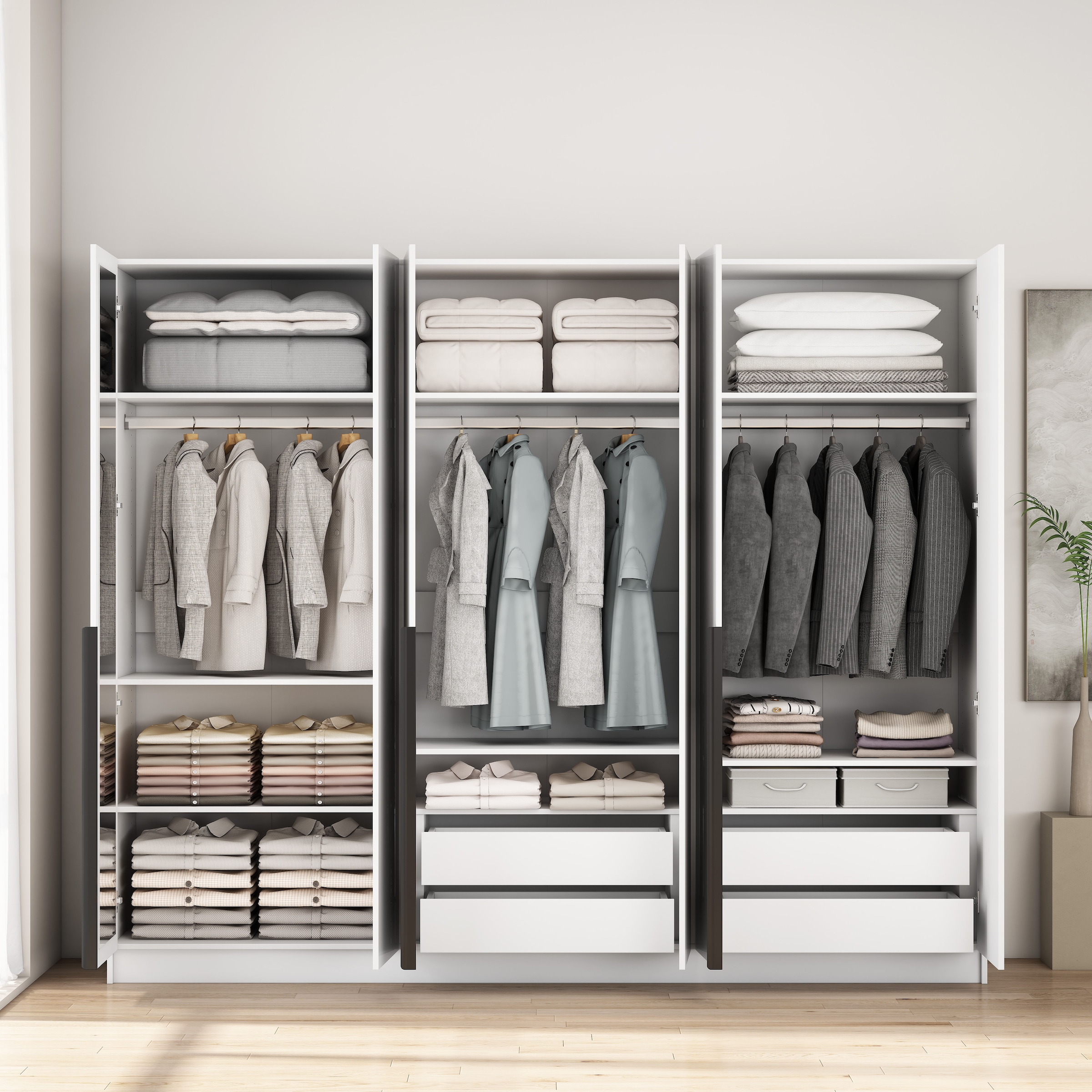 GOODproduct Armoires à vêtements »Annor Schlafzimmerschrank Breite 242cm hochglanz Schrank Garderobe« Armoire à portes battantes avec aménagement intérieur parfait - poignées de porte élégantes