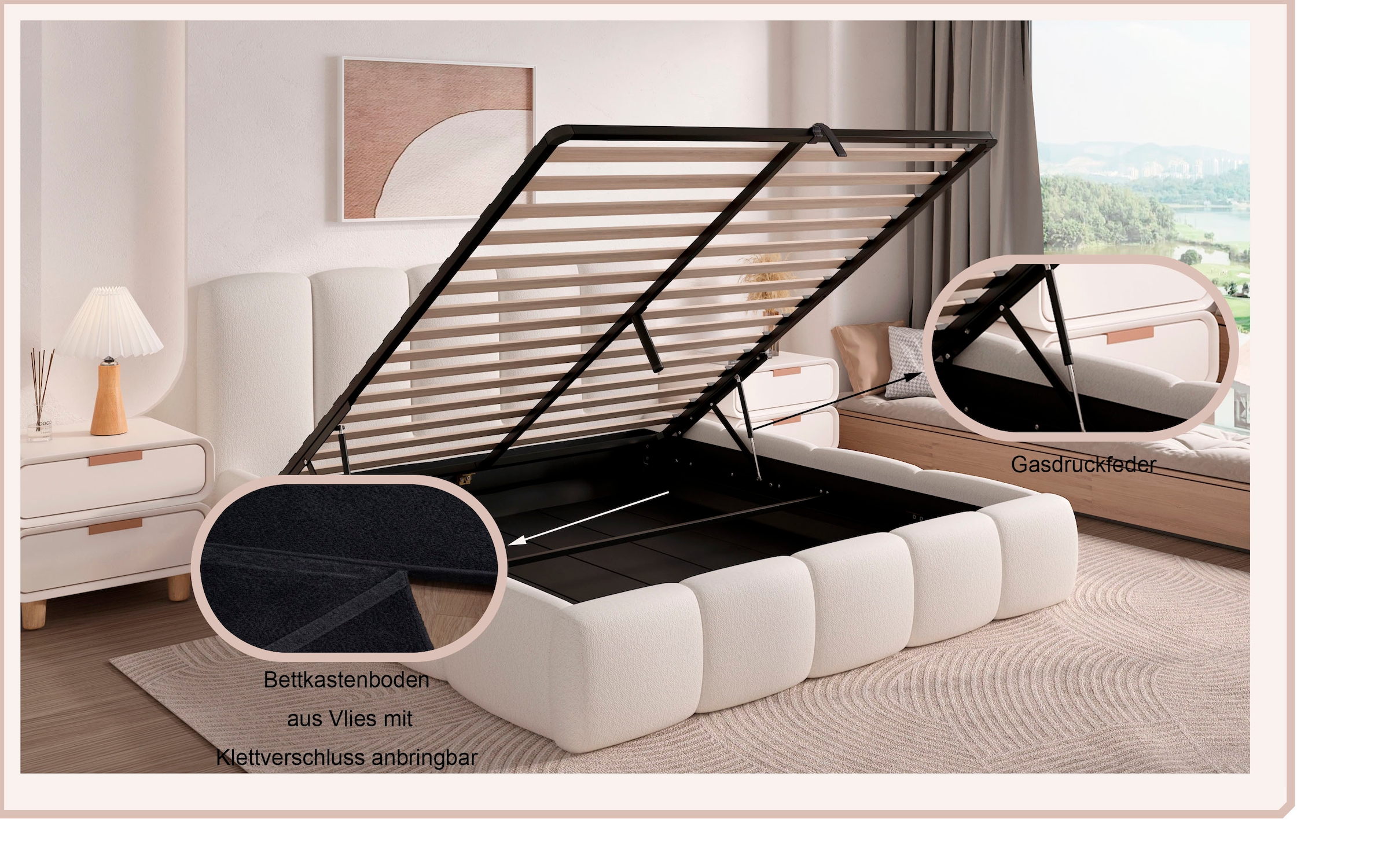Home affaire Lit rembourré »MERLINDA in der Breite 180cm, inkl. Lattenrost und Bettkasten« gepolstertes Kopfteil und Rahmen, Bezug im Chenillecharakter